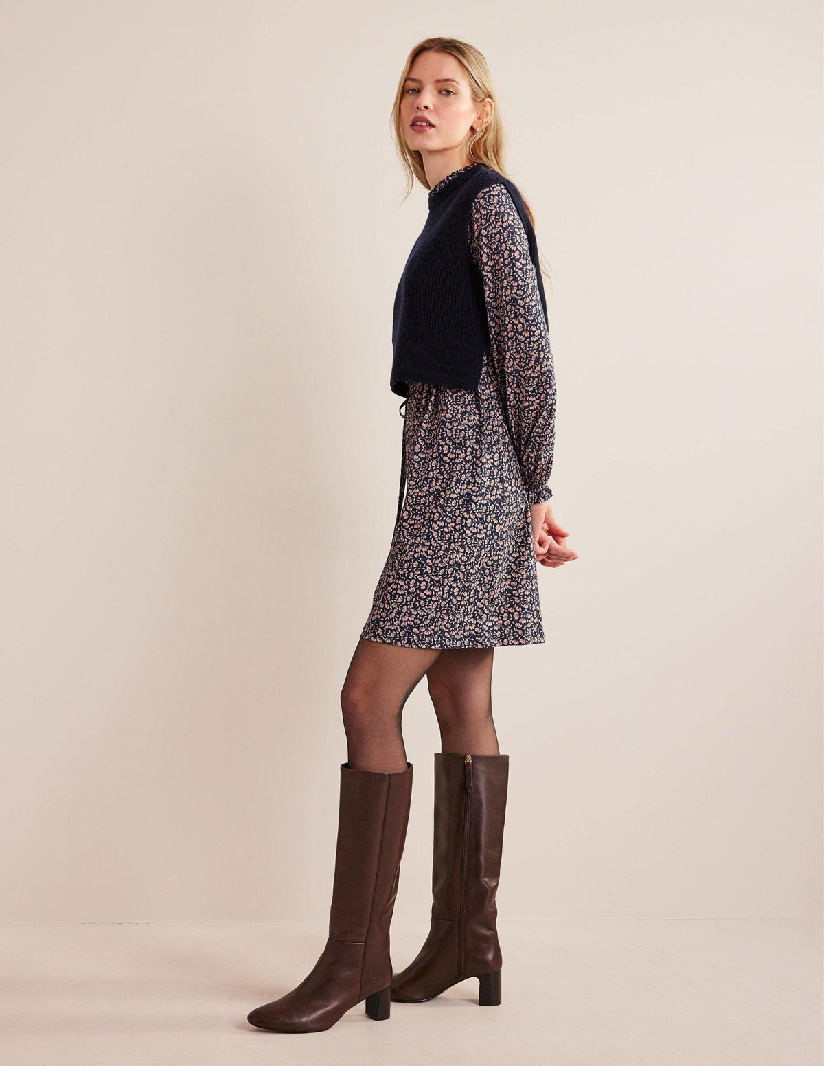 Lässiges Minikleid aus Jersey mit Passe-Französisches Navy, Mohnblumenblüten-5