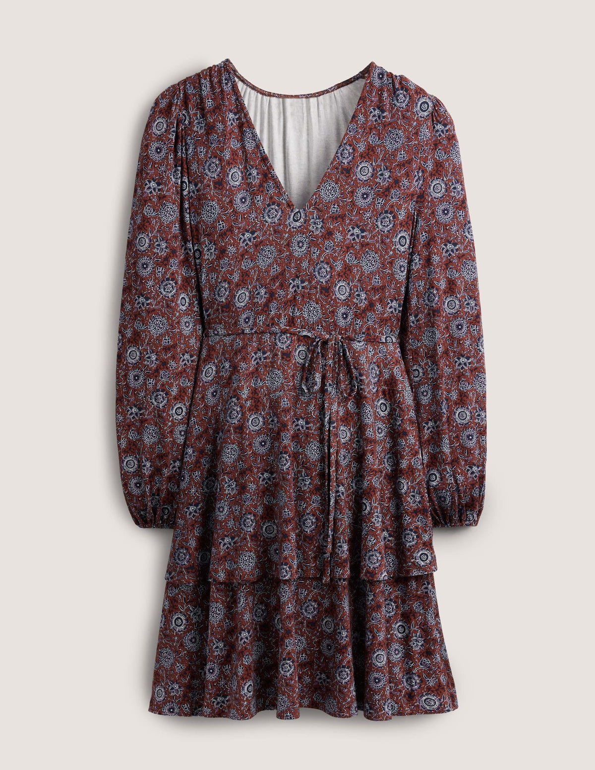 Tiered Mini Jersey Dress-Spiced Apple, Floral Tapestry - Image 5