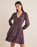 Tiered Mini Jersey Dress-Spiced Apple, Floral Tapestry