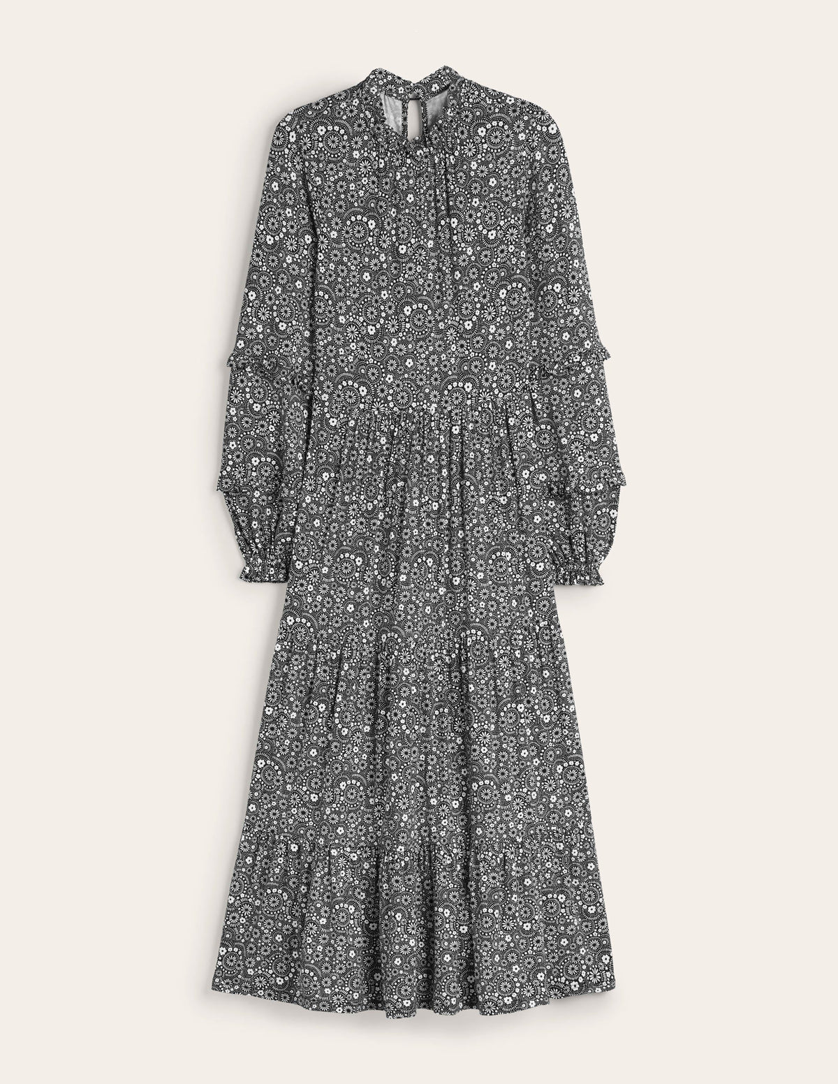 Robe midi en jersey avec insert volanté-Noir, motif Dotty Daisy-6
