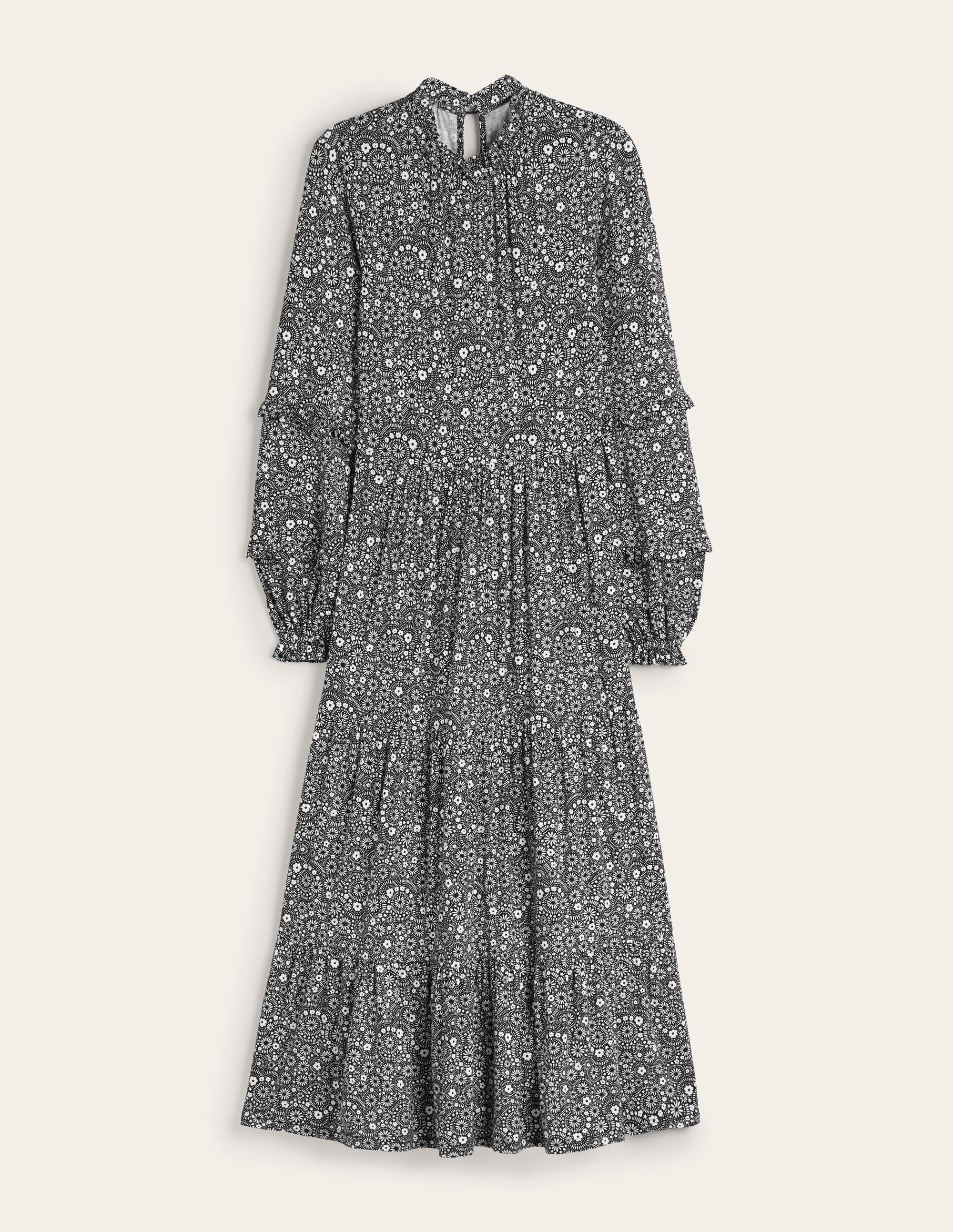 Robe midi en jersey avec insert volanté-Noir, motif Dotty Daisy - Image 6