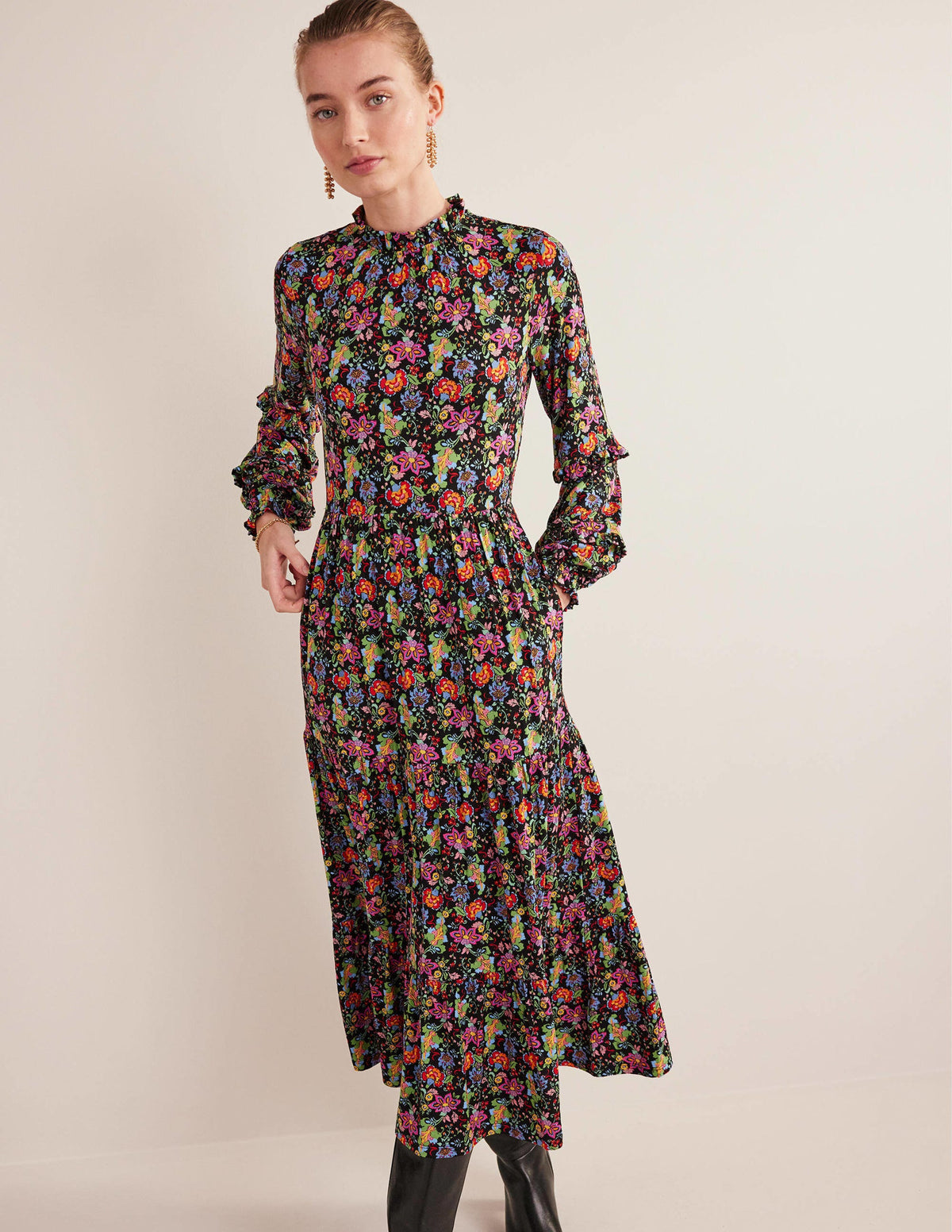 Tier Insert Midi Jersey Dress-Multi, Carnation Garden - Image 1