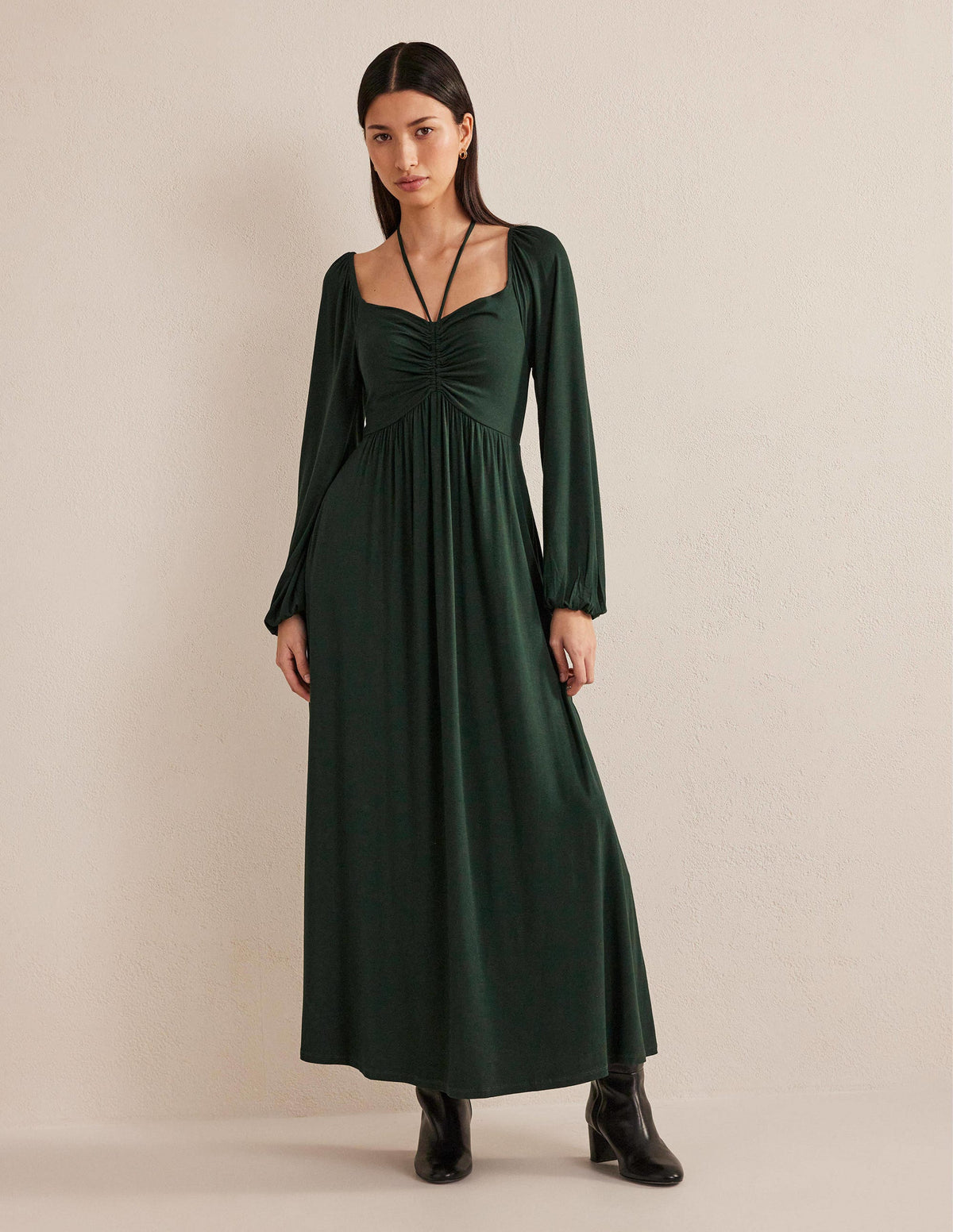 Jersey-Maxikleid mit Neckholderband-Kohlschwarz-1