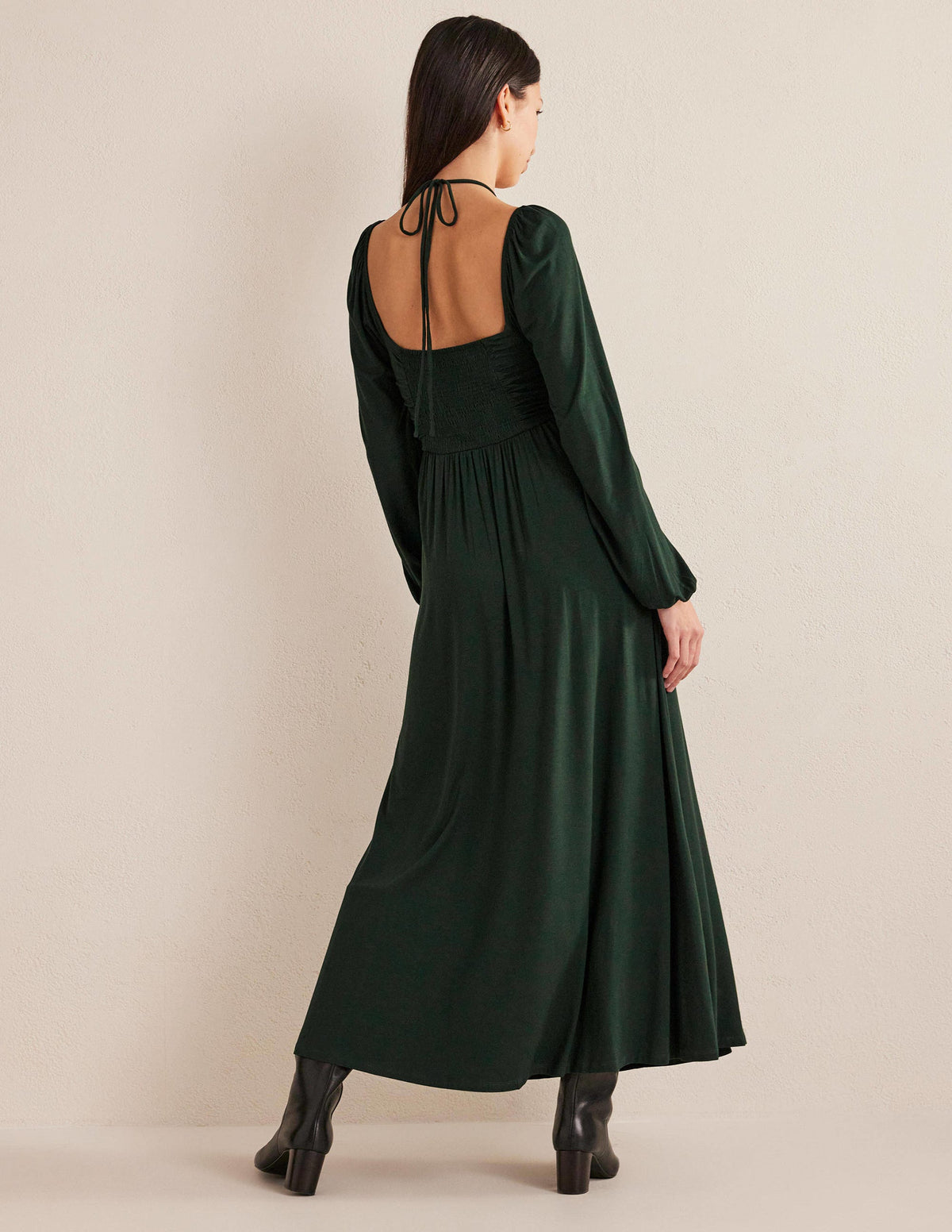 Jersey-Maxikleid mit Neckholderband-Kohlschwarz - Image 3