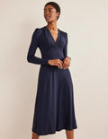 Robe midi style 40s en jersey-Bleu marine