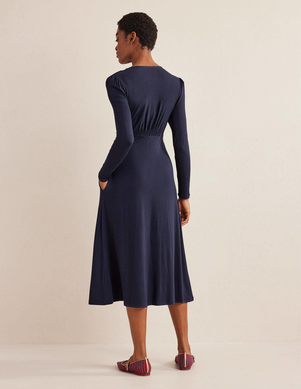 Robe midi style 40s en jersey-Bleu marine - Image 3
