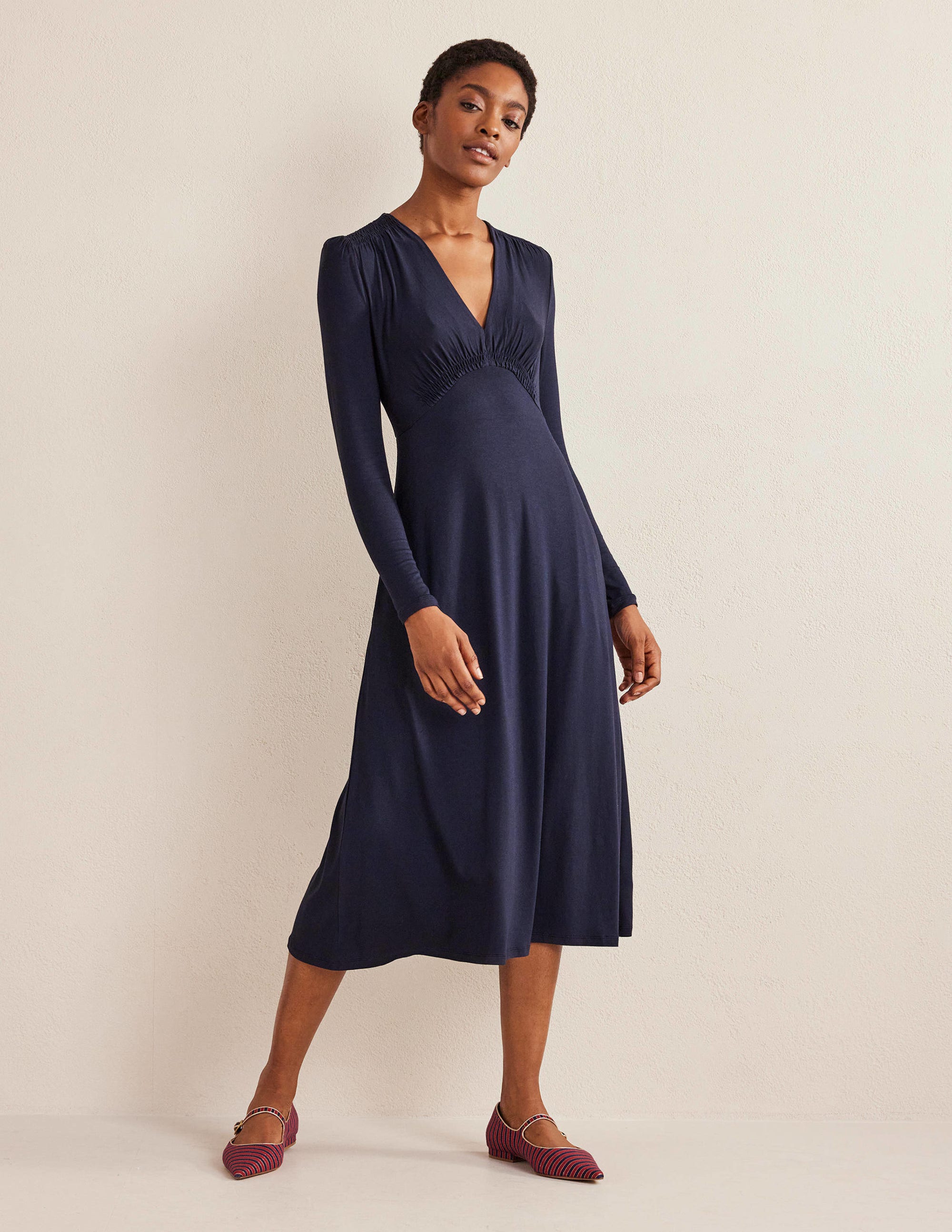 Robe midi style 40s en jersey-Bleu marine - Image 4