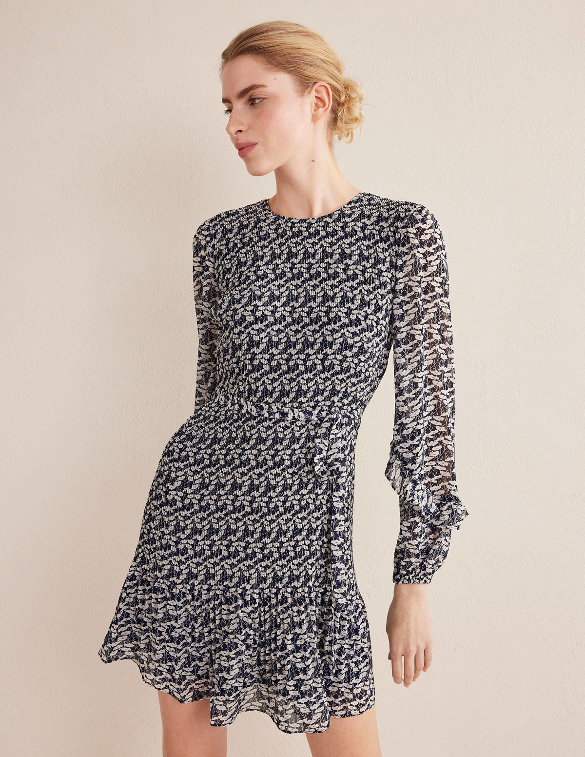 Plisse Mini Dress-French Navy, Poppy Vine-5
