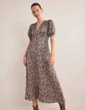 Midikleid aus Satin-Bunt, Paradiesblüten
