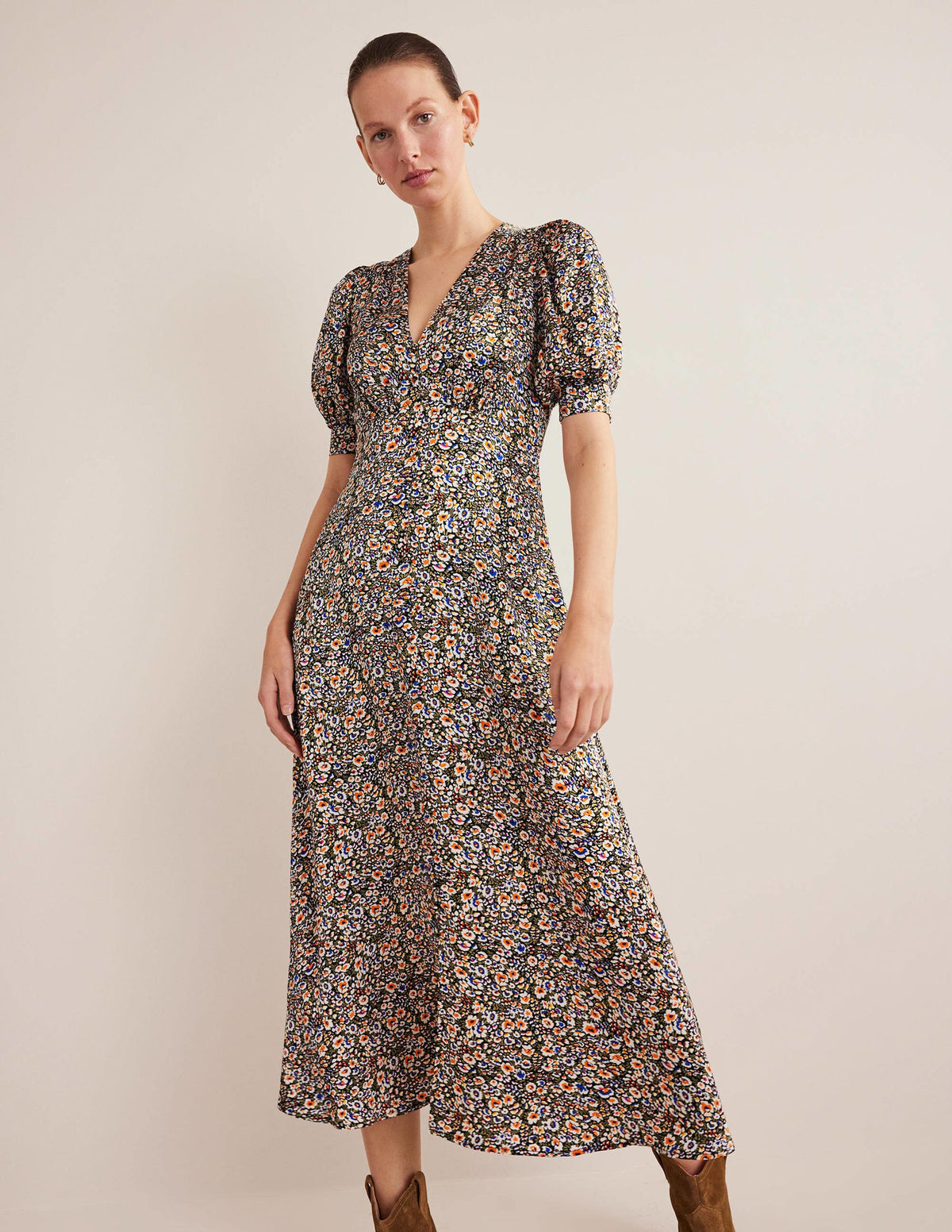 Midikleid aus Satin-Bunt, Paradiesblüten-1