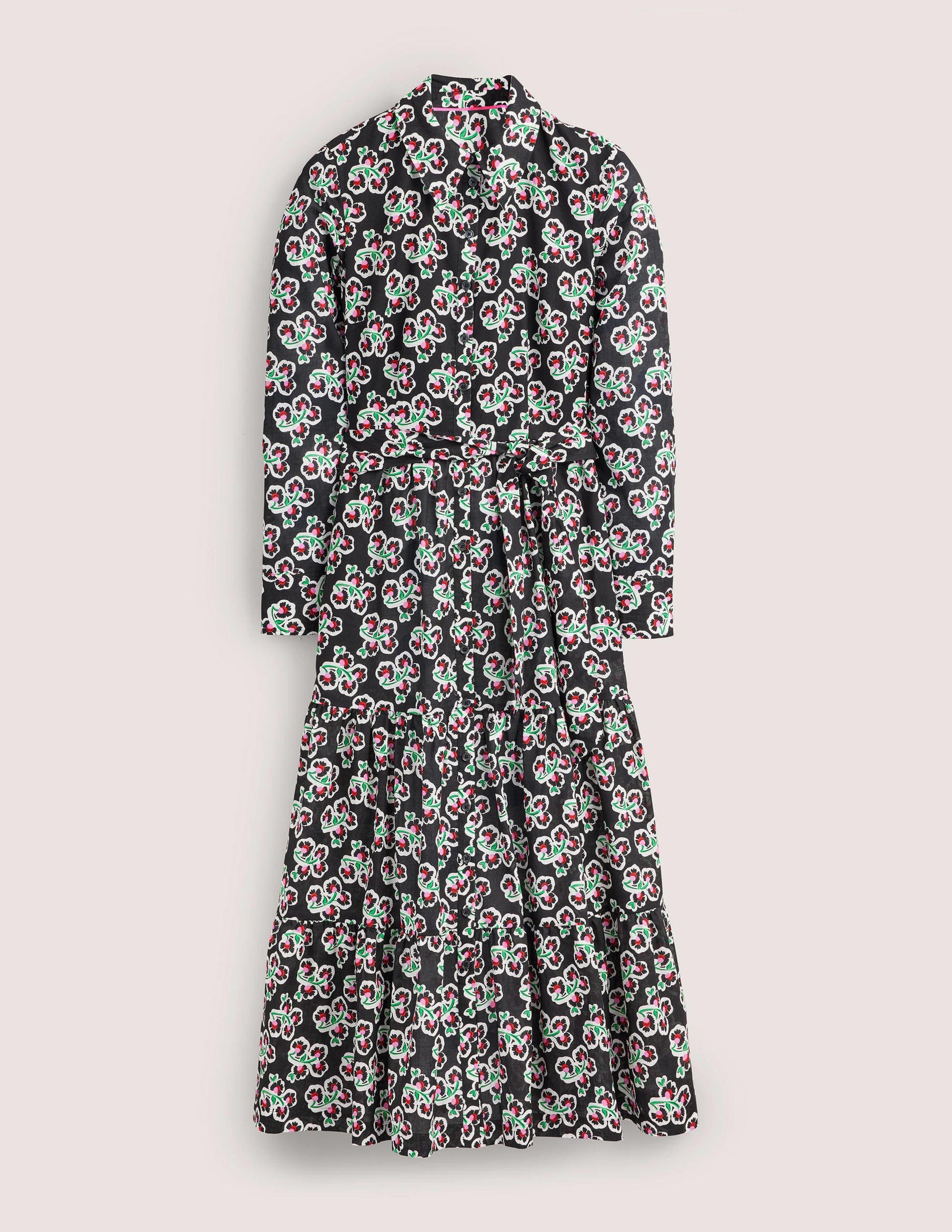 Flo Midi-Hemdblusenkleid aus Baumwolle-Schwarz, Blüten-6
