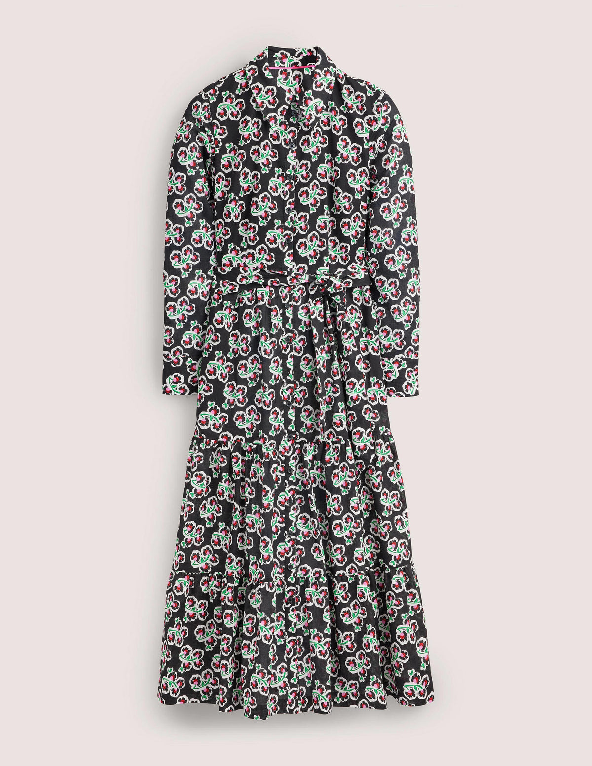 Flo Midi-Hemdblusenkleid aus Baumwolle-Schwarz, Blüten - Image 6