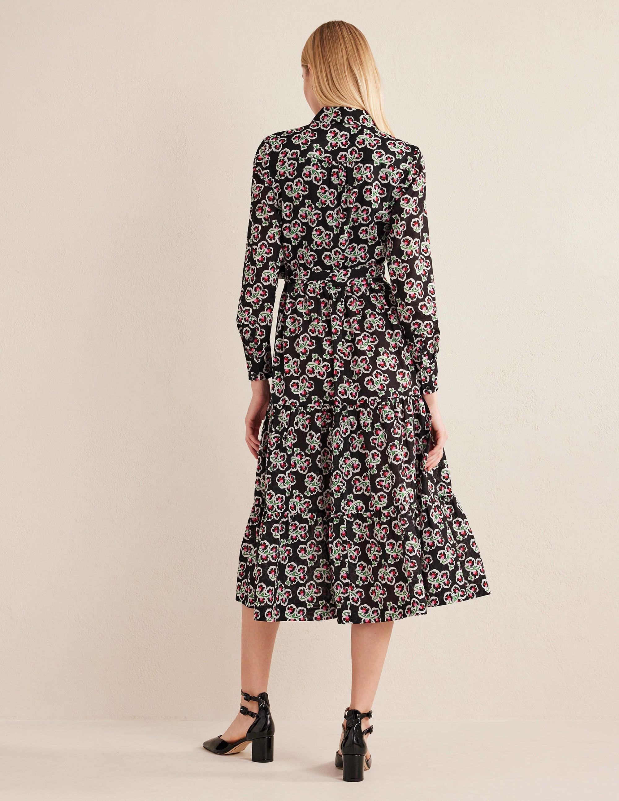 Flo Midi-Hemdblusenkleid aus Baumwolle-Schwarz, Blüten - Image 3