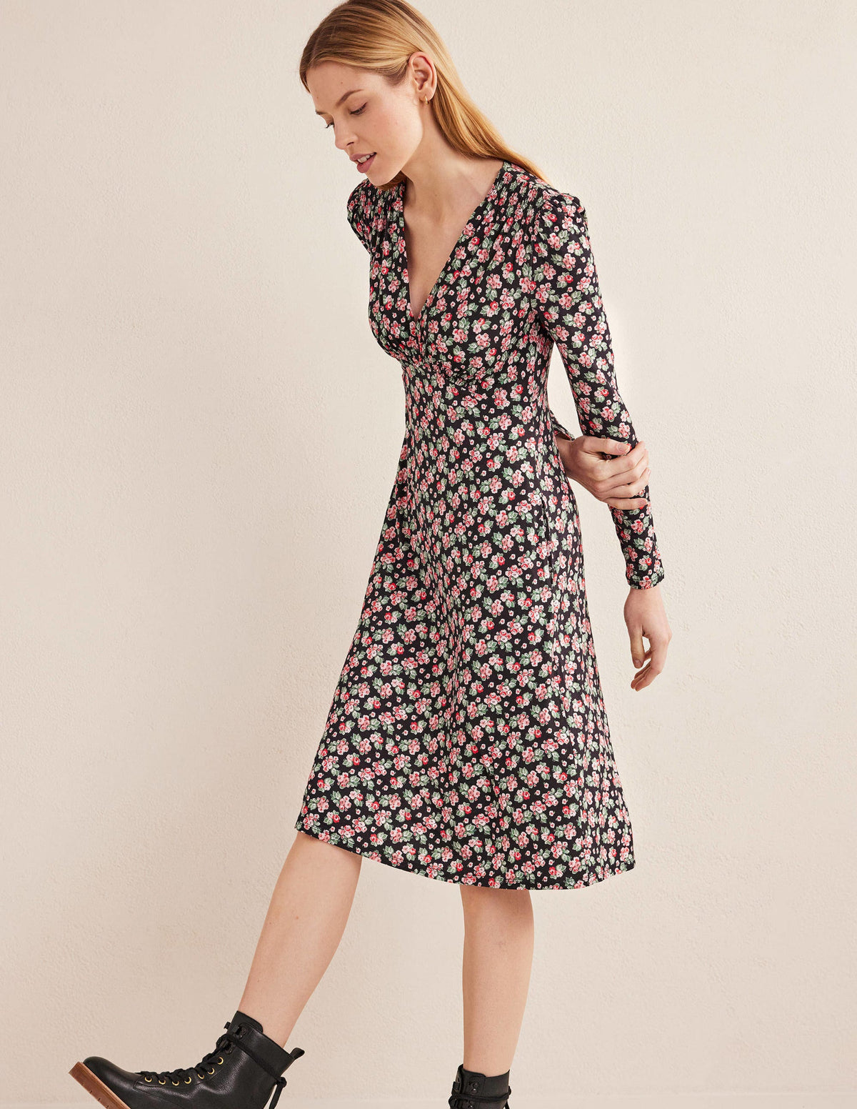 Jersey Mini Tea Dress-Black, Diamond Rose - Image 1
