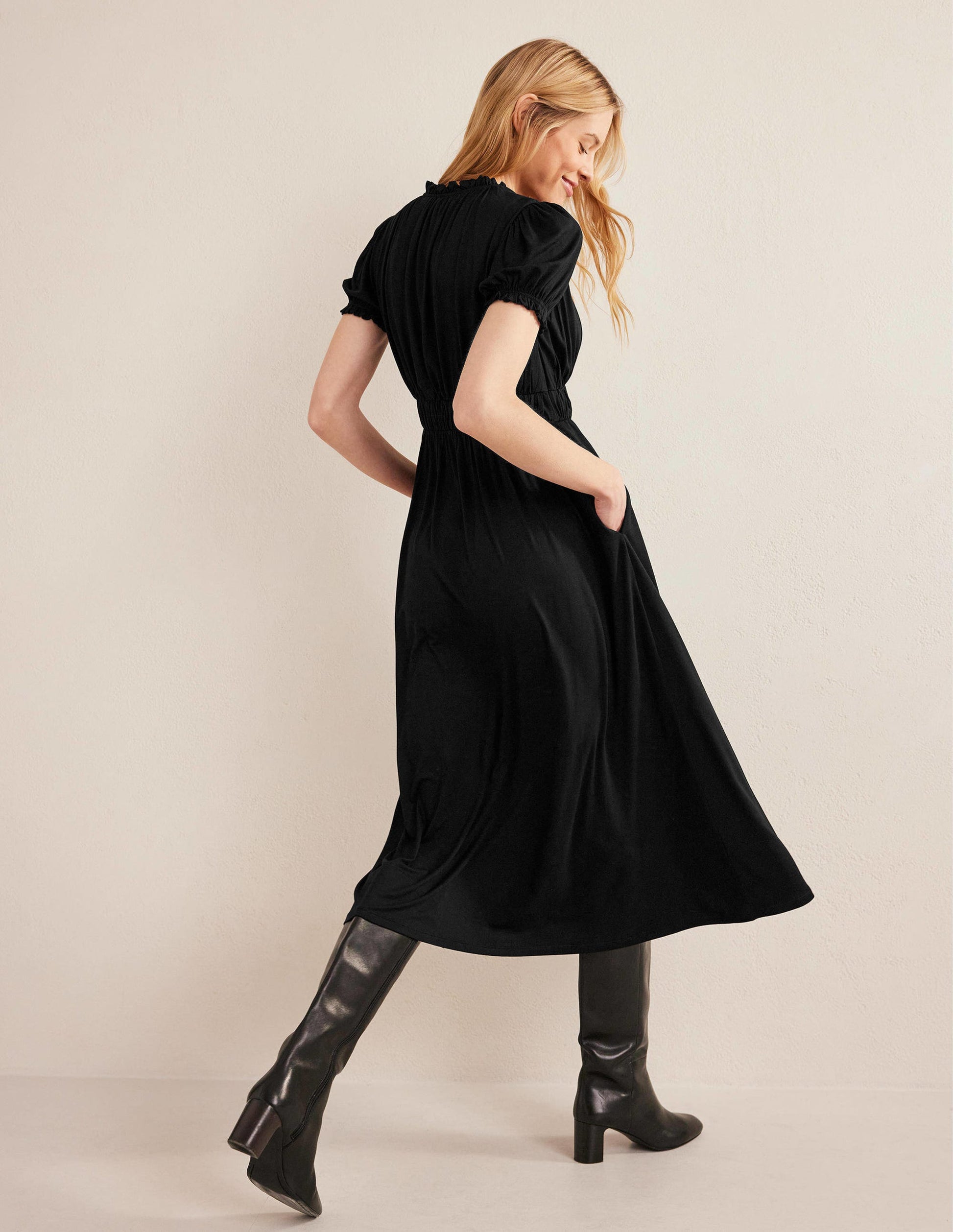 Rosanna Midi-Teekleid aus Jersey-Schwarz-3