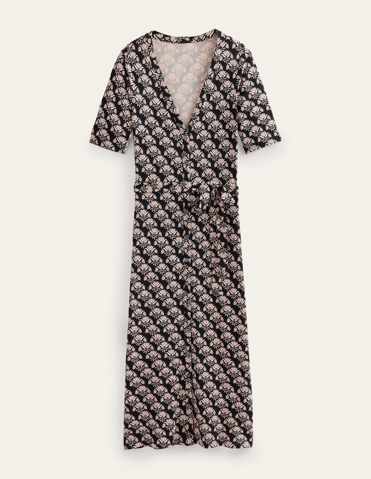 Midikleid aus Jersey mit Knopfleiste-Schwarz, Blumenstempel - Image 5