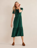 Robe midi Emma en jersey à volants-Émeraude nocturne