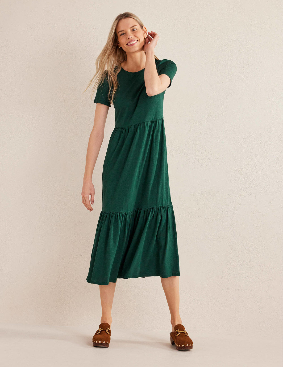 Robe midi Emma en jersey à volants-Émeraude nocturne-1