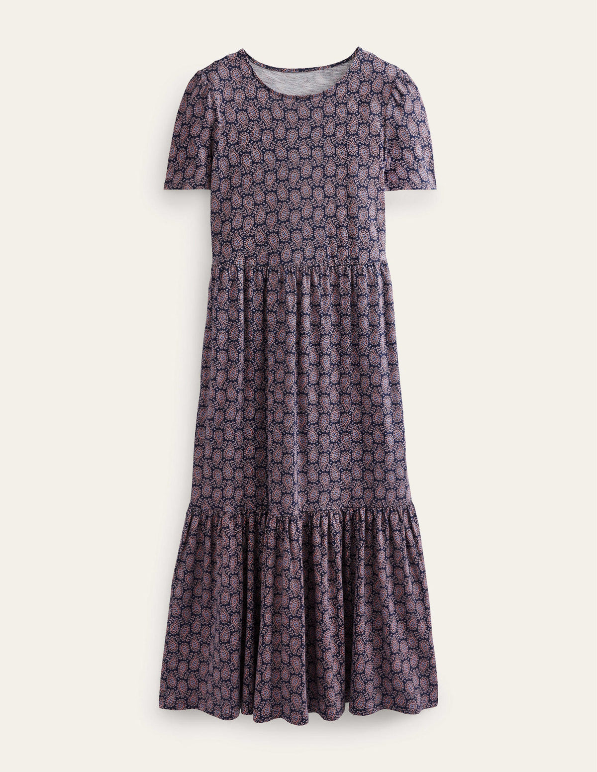 Emma Gestuftes Jersey-Midikleid-Französisches Marineblau, Paisley-Herzen - Image 5
