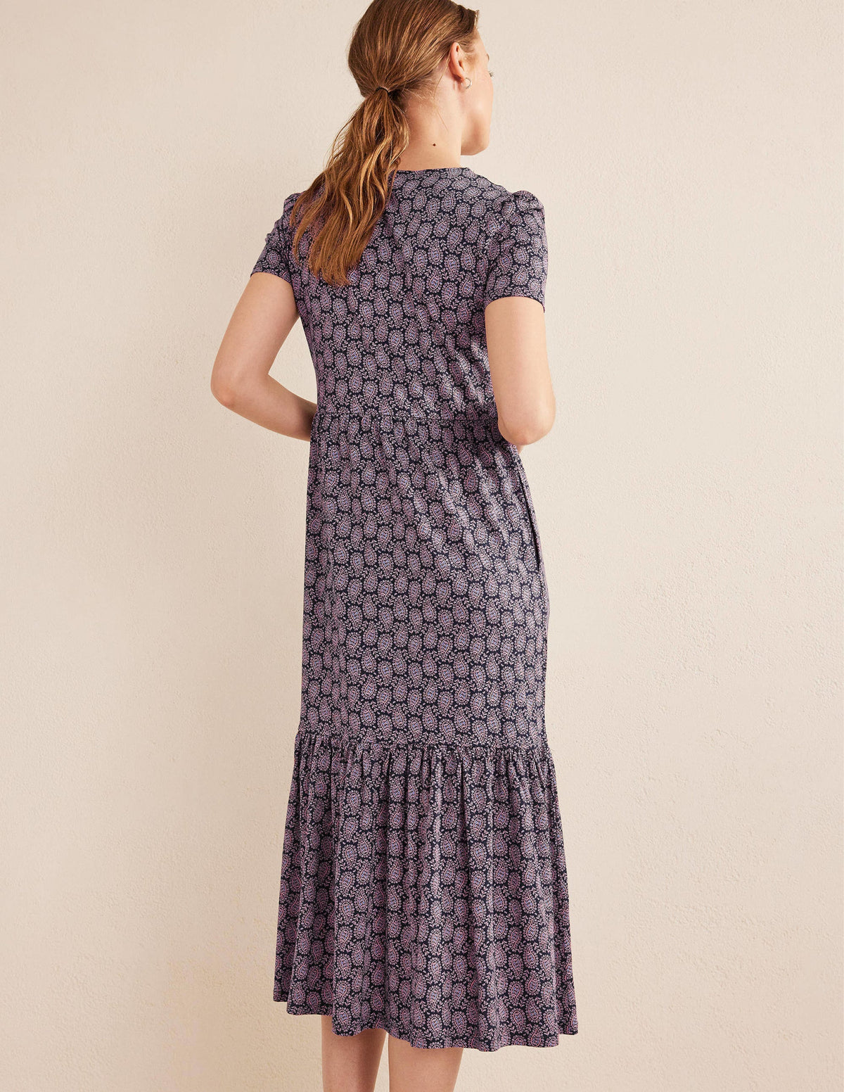 Emma Gestuftes Jersey-Midikleid-Französisches Marineblau, Paisley-Herzen - Image 3