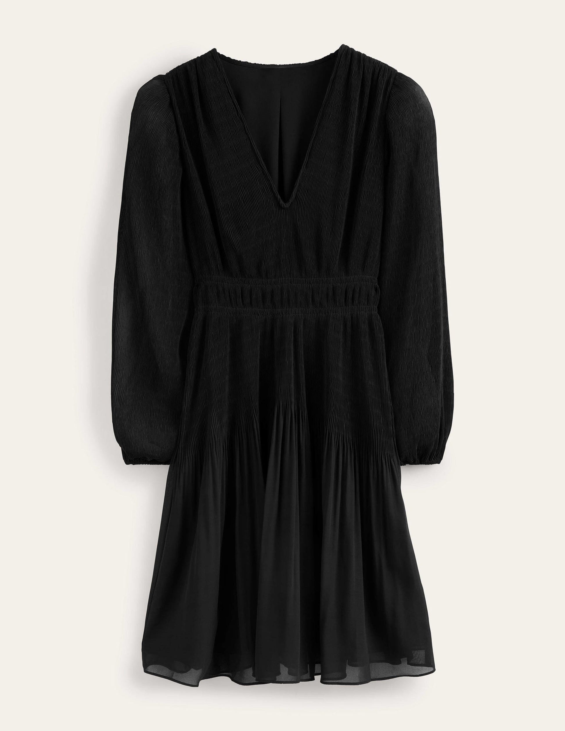 Plisseekleid mit V-Ausschnitt-Schwarz-5