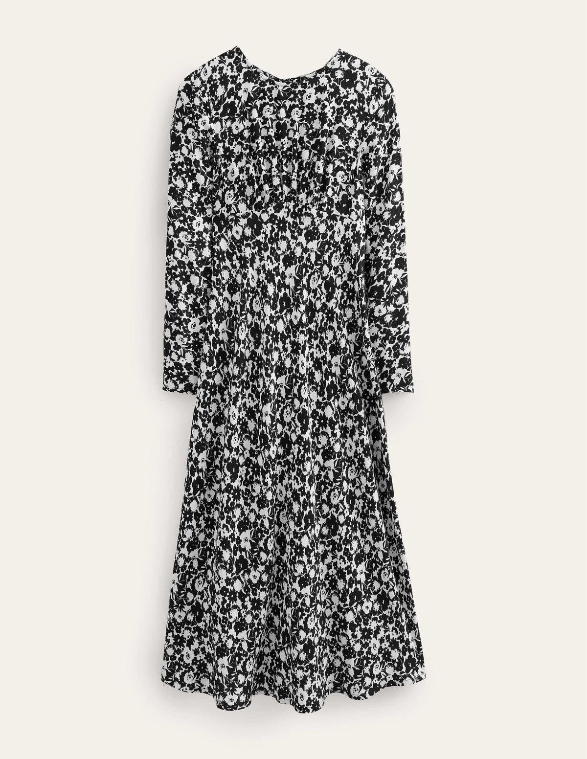 Midikleid mit Rundhalsausschnitt-Schwarz, Blüten-Silhouette-5