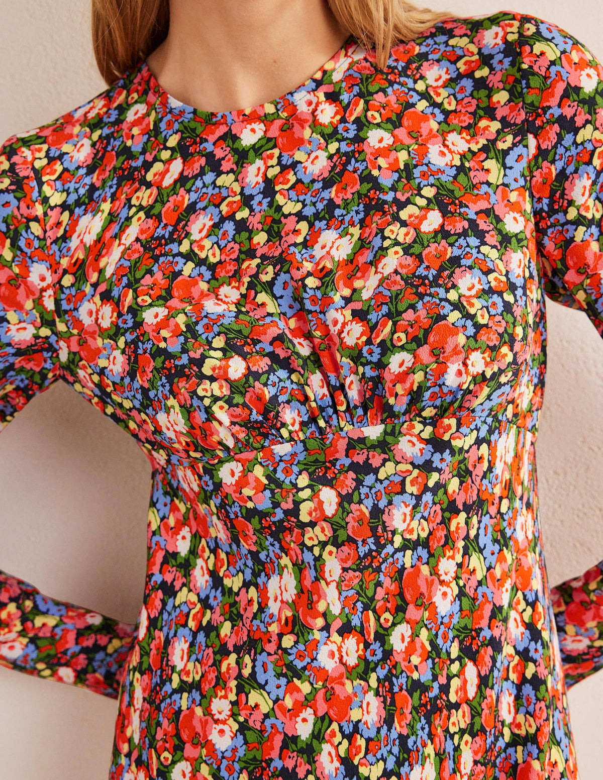 Robe midi style 40s à col rond-Multi, motif Peony Pop - Image 2