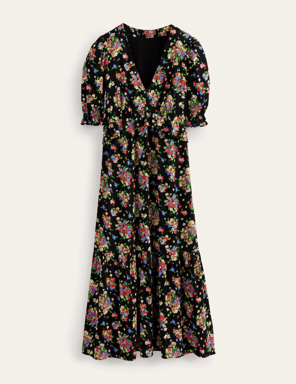 Midikleid mit Rüschen-Schwarz, Wildblumen-5
