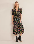 Midikleid mit Rüschen-Schwarz, Wildblumen