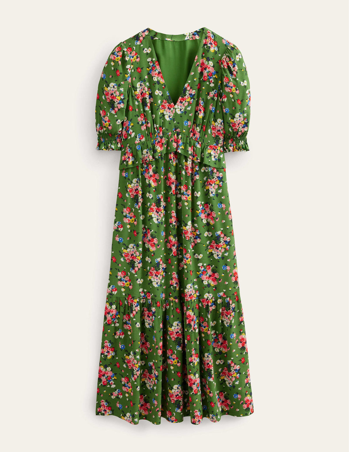 Midikleid mit Rüschen-Parkgrün, Wildblumen - Image 2