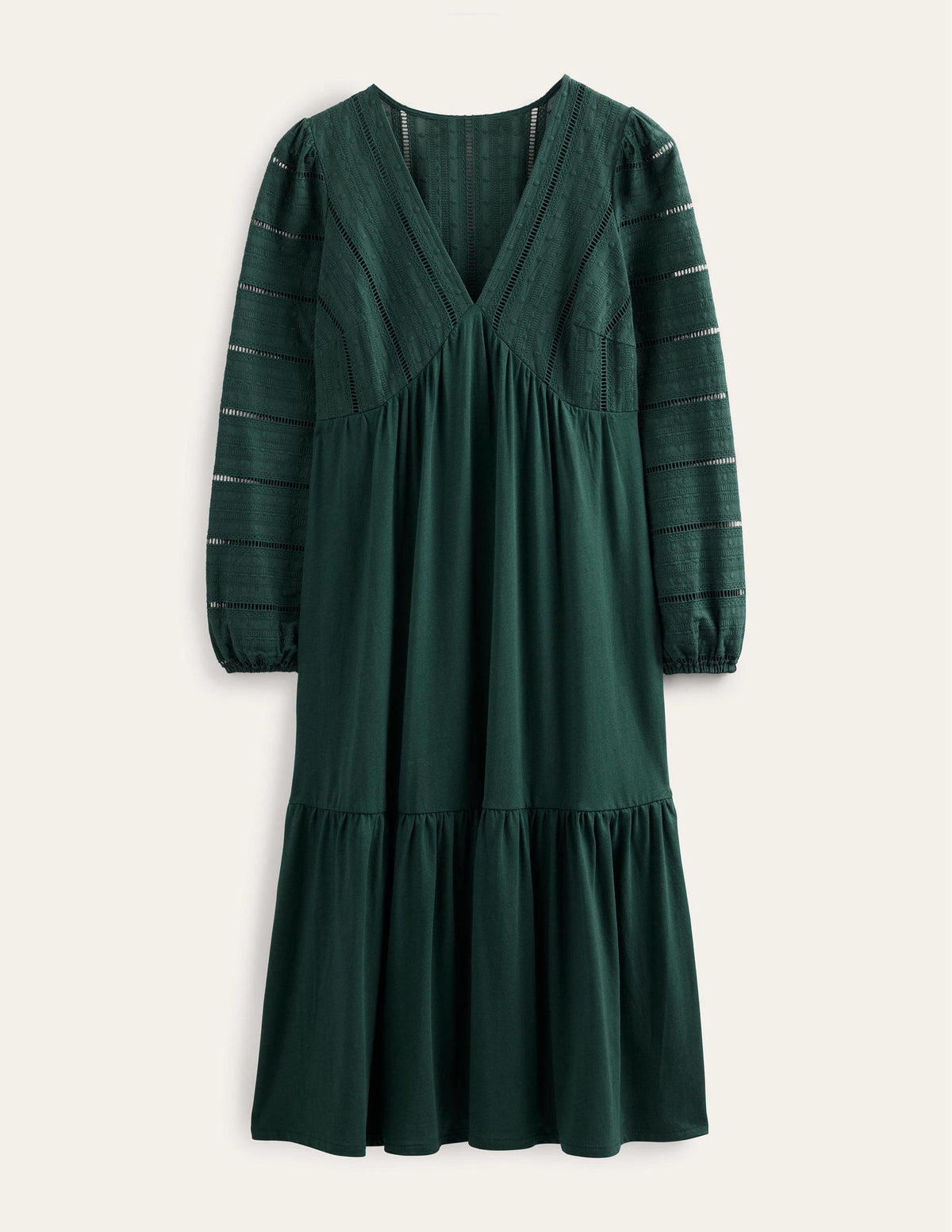 Midikleid aus einer Webmischung-Dunkles Smaragdgrün-2