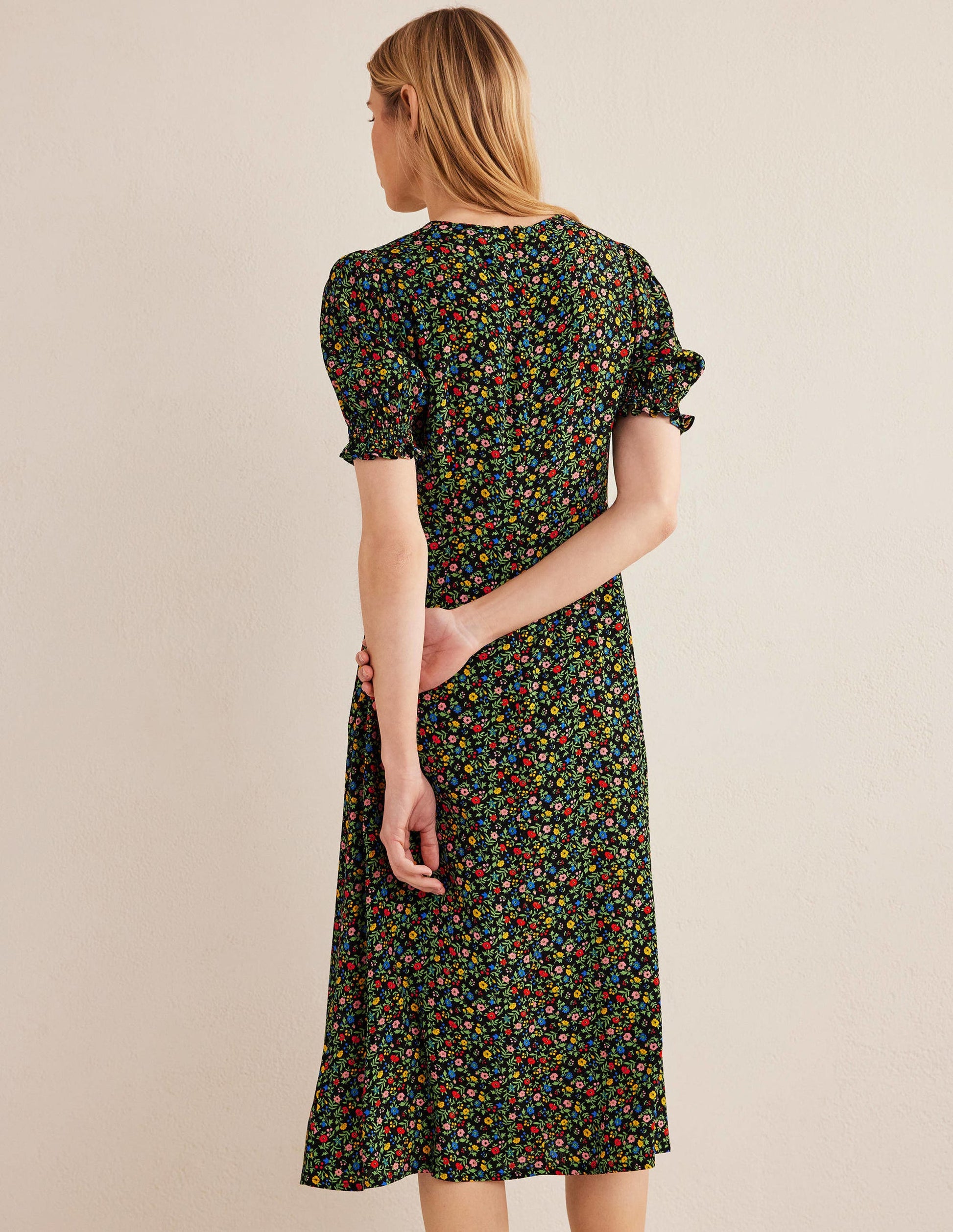 Corinne Midi-Teekleid-Schwarz, Blütenblätter-3