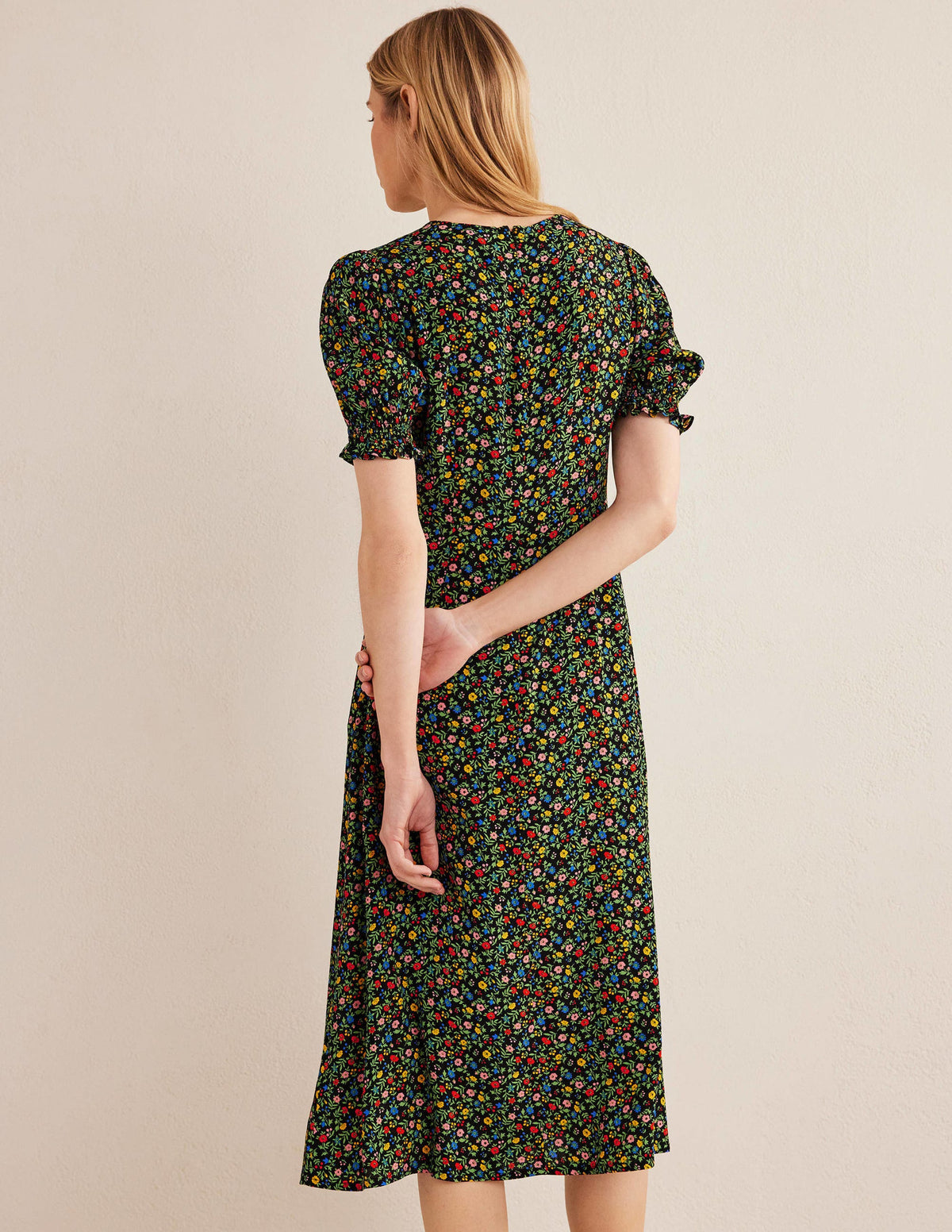 Corinne Midi-Teekleid-Schwarz, Blütenblätter - Image 3
