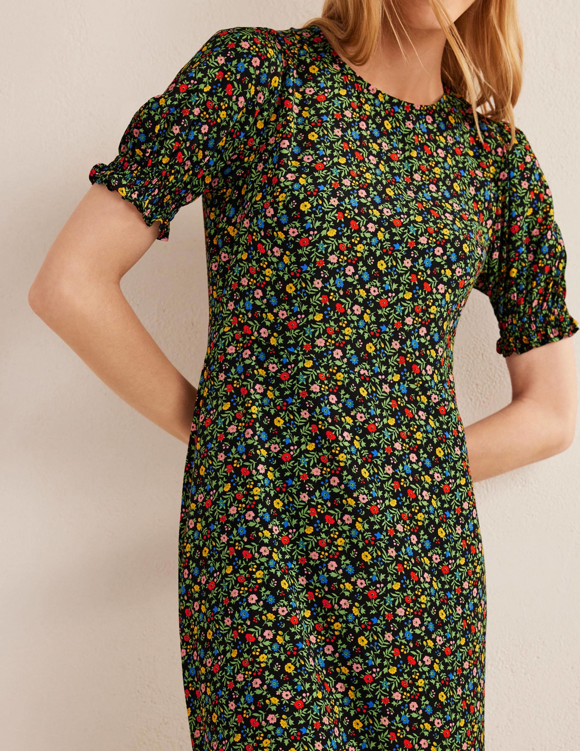 Corinne Midi-Teekleid-Schwarz, Blütenblätter - Image 4