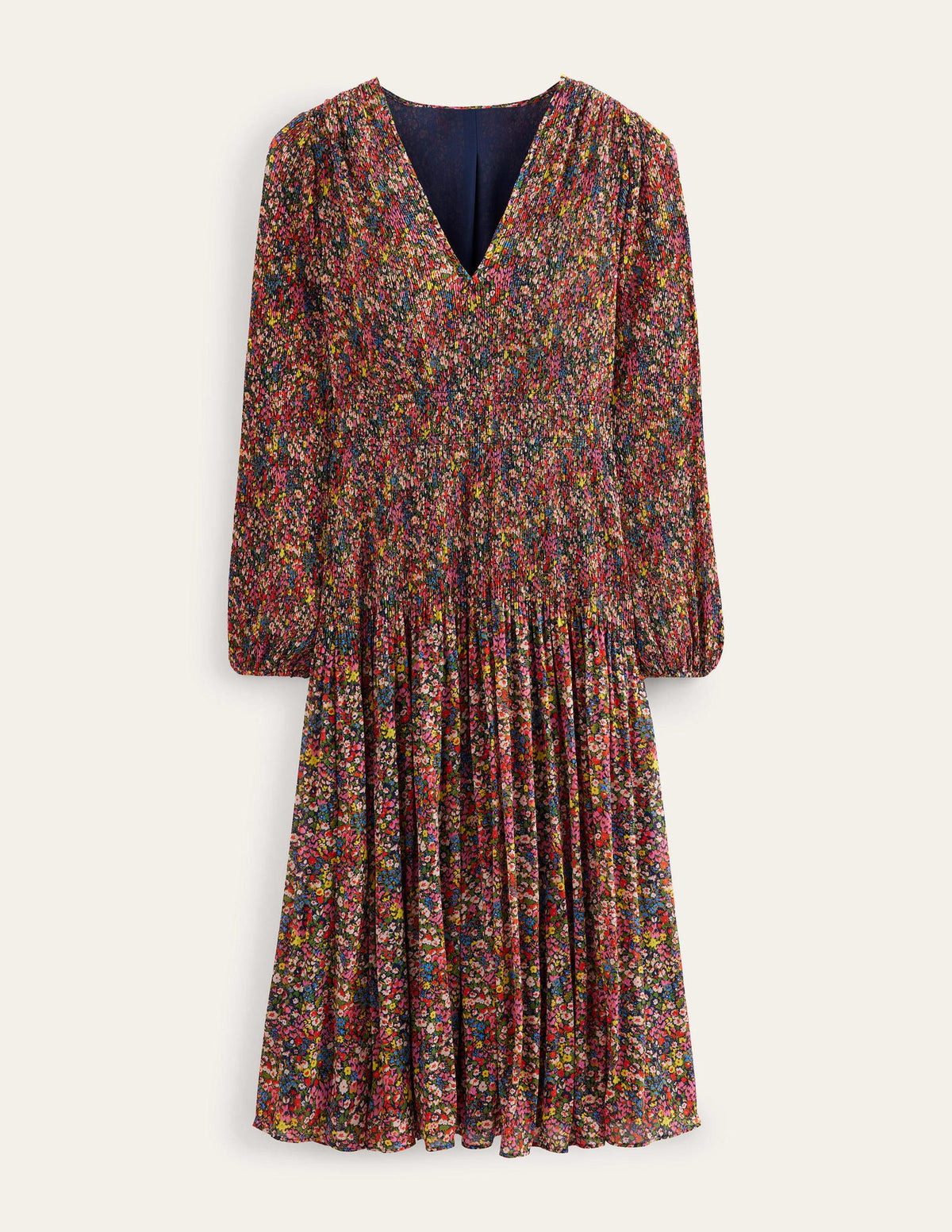 Robe midi plissée à col V-Multi, motif Gardenia Petal-5