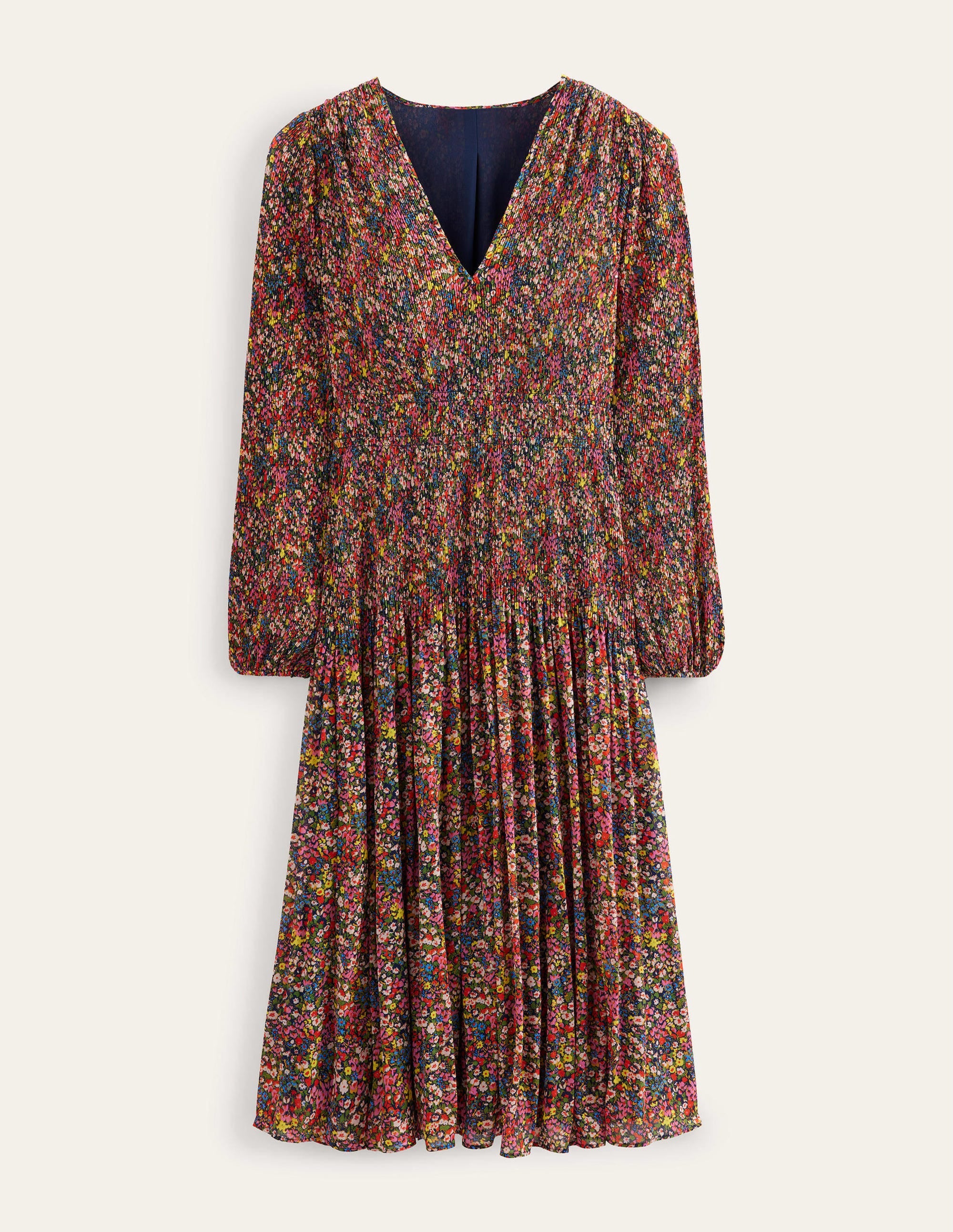 Robe midi plissée à col V-Multi, motif Gardenia Petal - Image 5