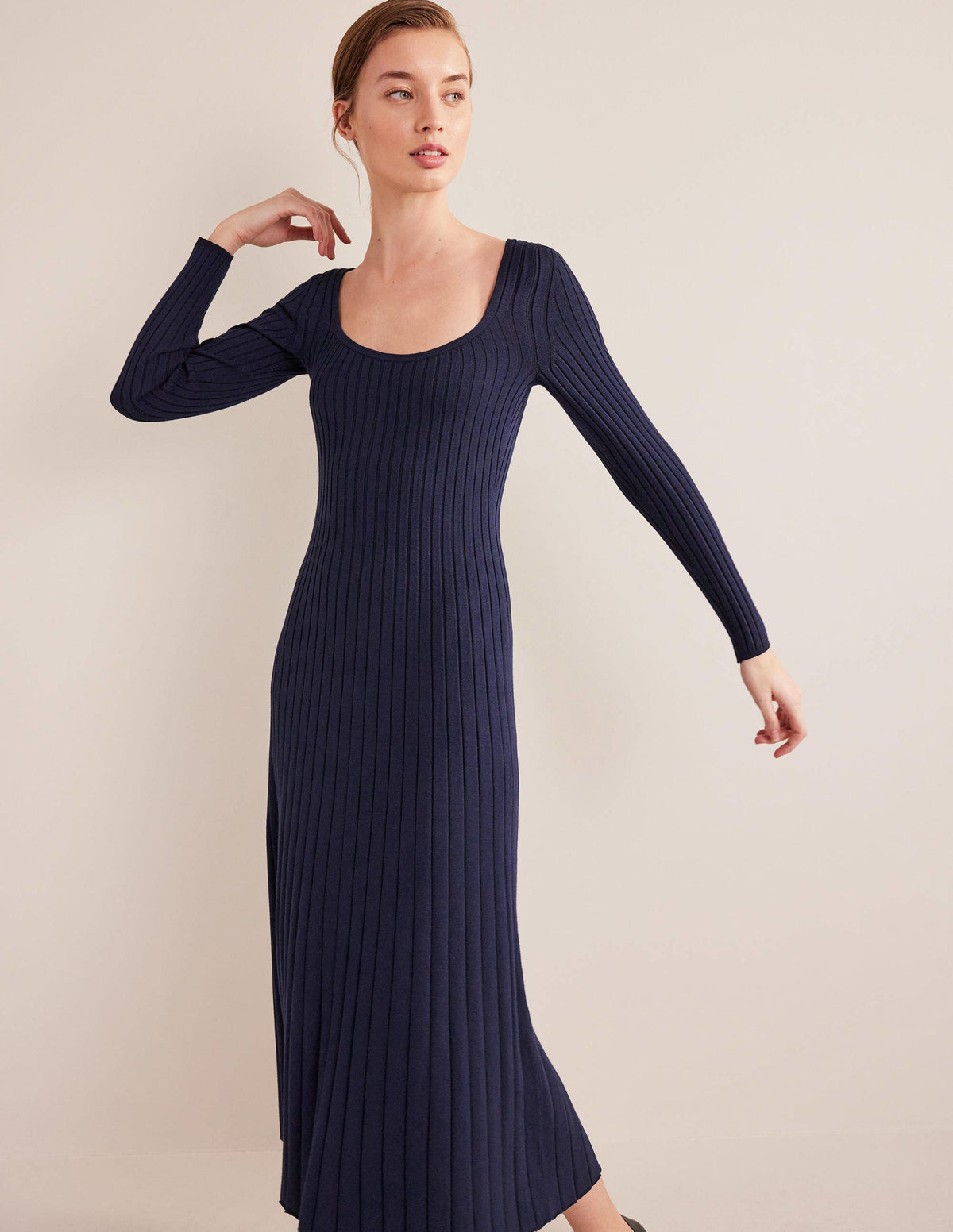 Rippstrickkleid mit Rundhalsausschnitt-Marineblau - Image 1