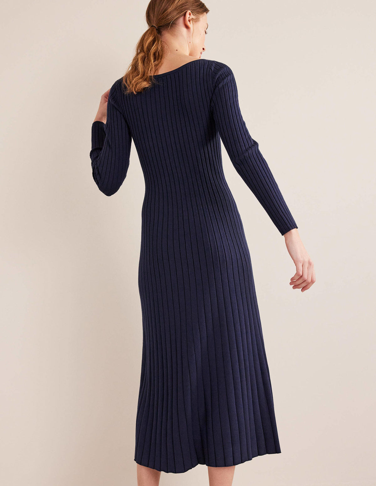 Rippstrickkleid mit Rundhalsausschnitt-Marineblau - Image 3