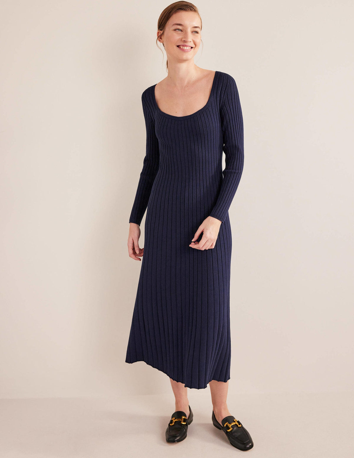 Rippstrickkleid mit Rundhalsausschnitt-Marineblau - Image 4