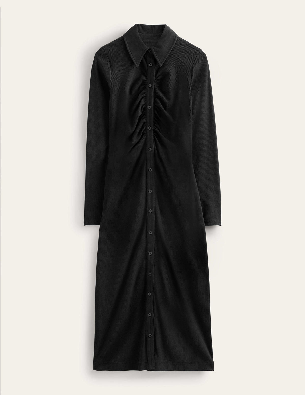 Geripptes Midi-Hemdblusenkleid aus Jersey-Schwarz - Image 5