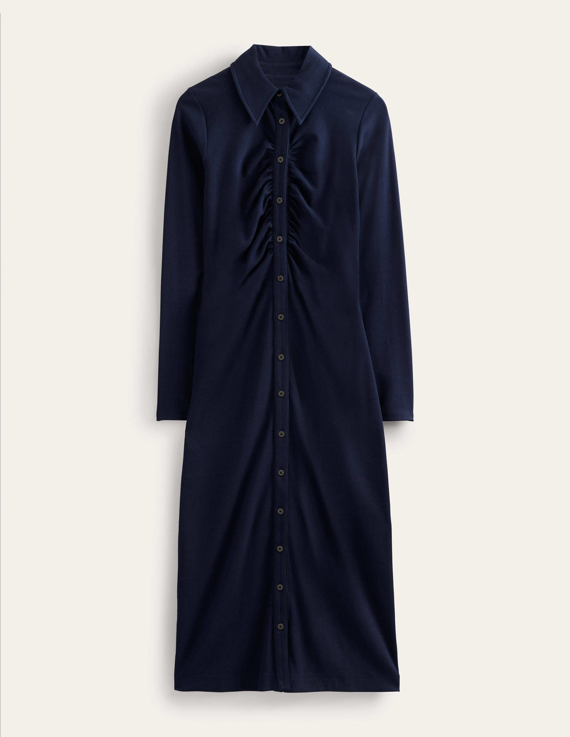 Robe-chemise midi en jersey côtelé-Bleu marine - Image 5