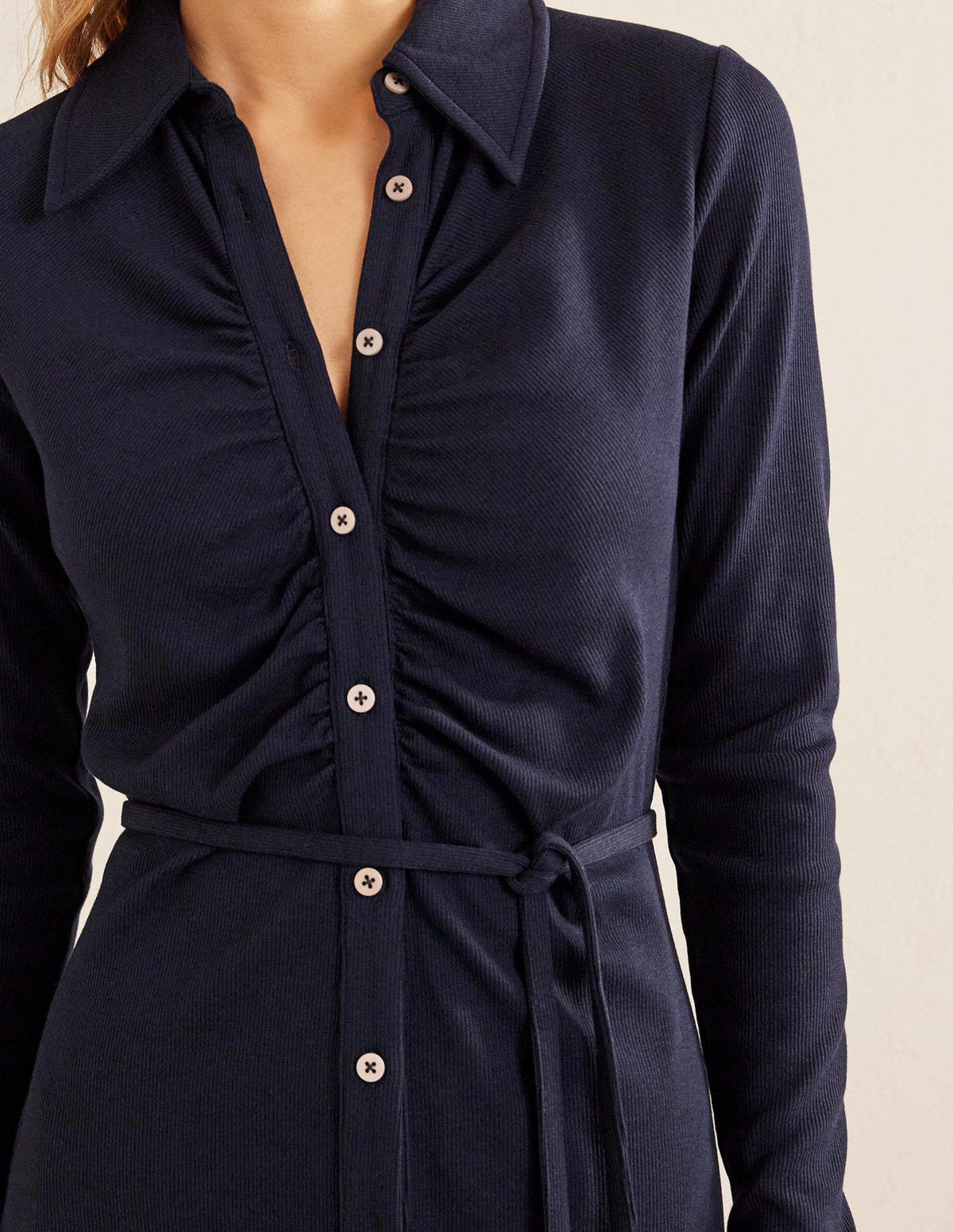 Robe-chemise midi en jersey côtelé-Bleu marine-2