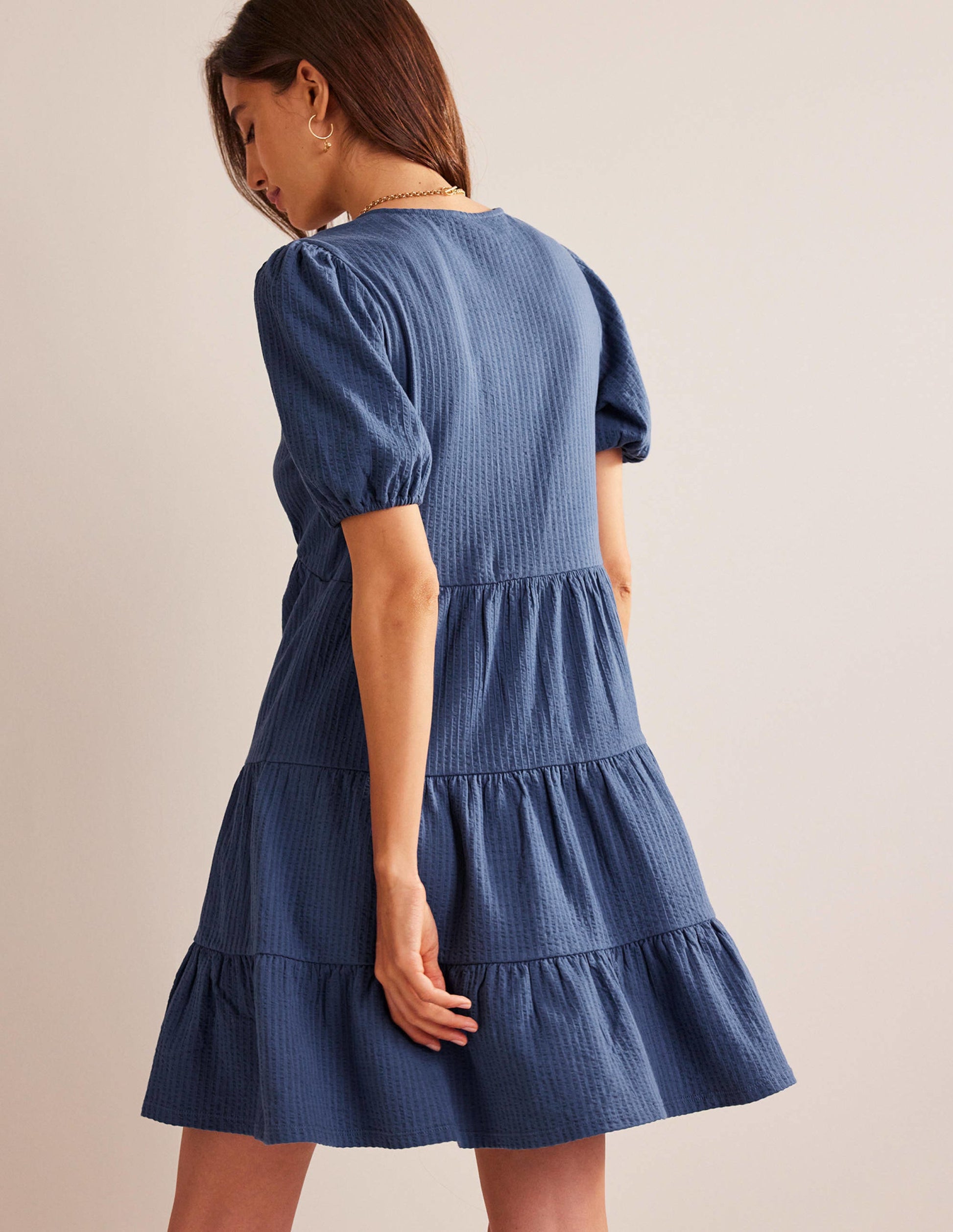 Kleid aus Jersey-Seersucker-Klassisches Navy-3