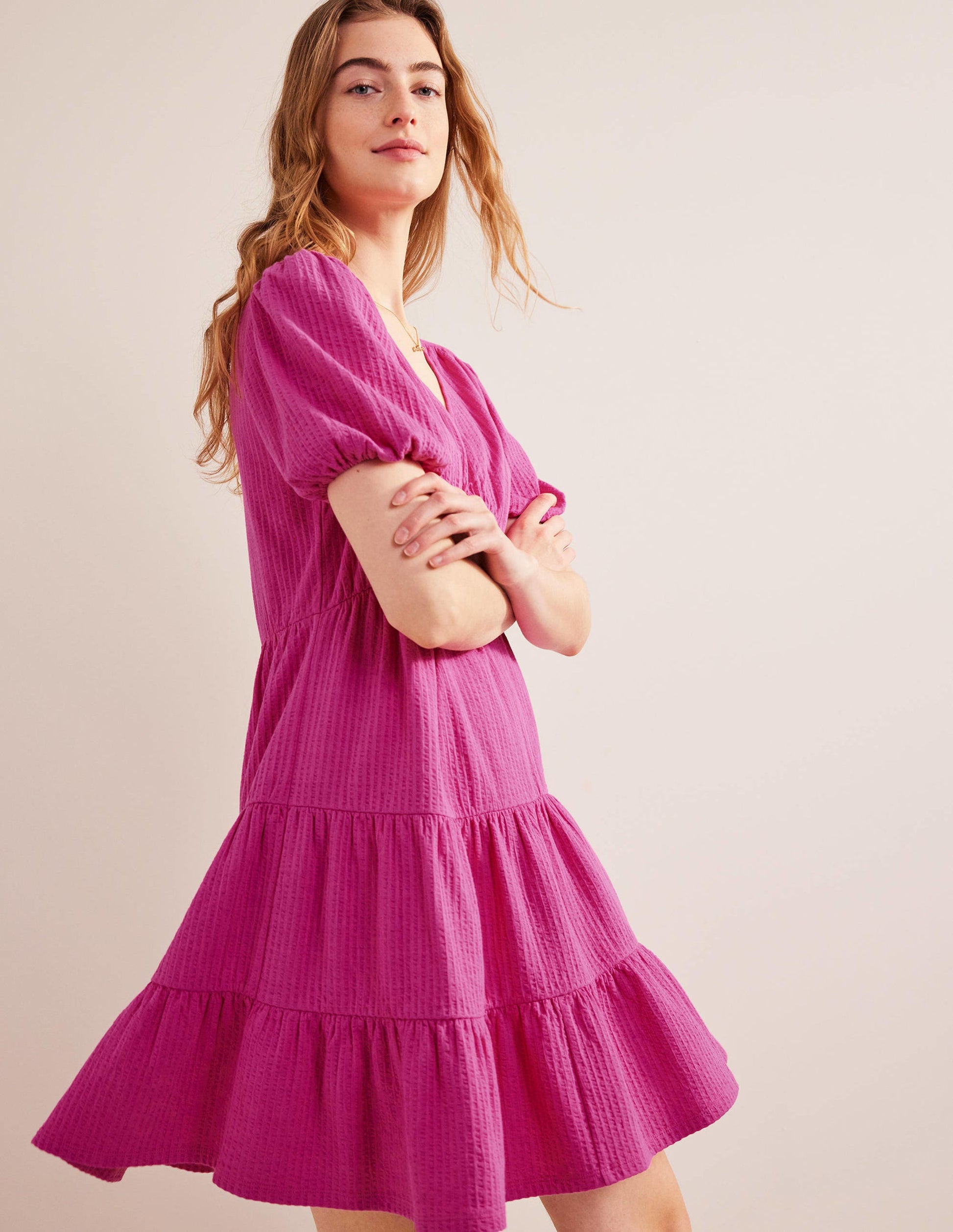 Kleid aus Jersey-Seersucker-Magenta-4