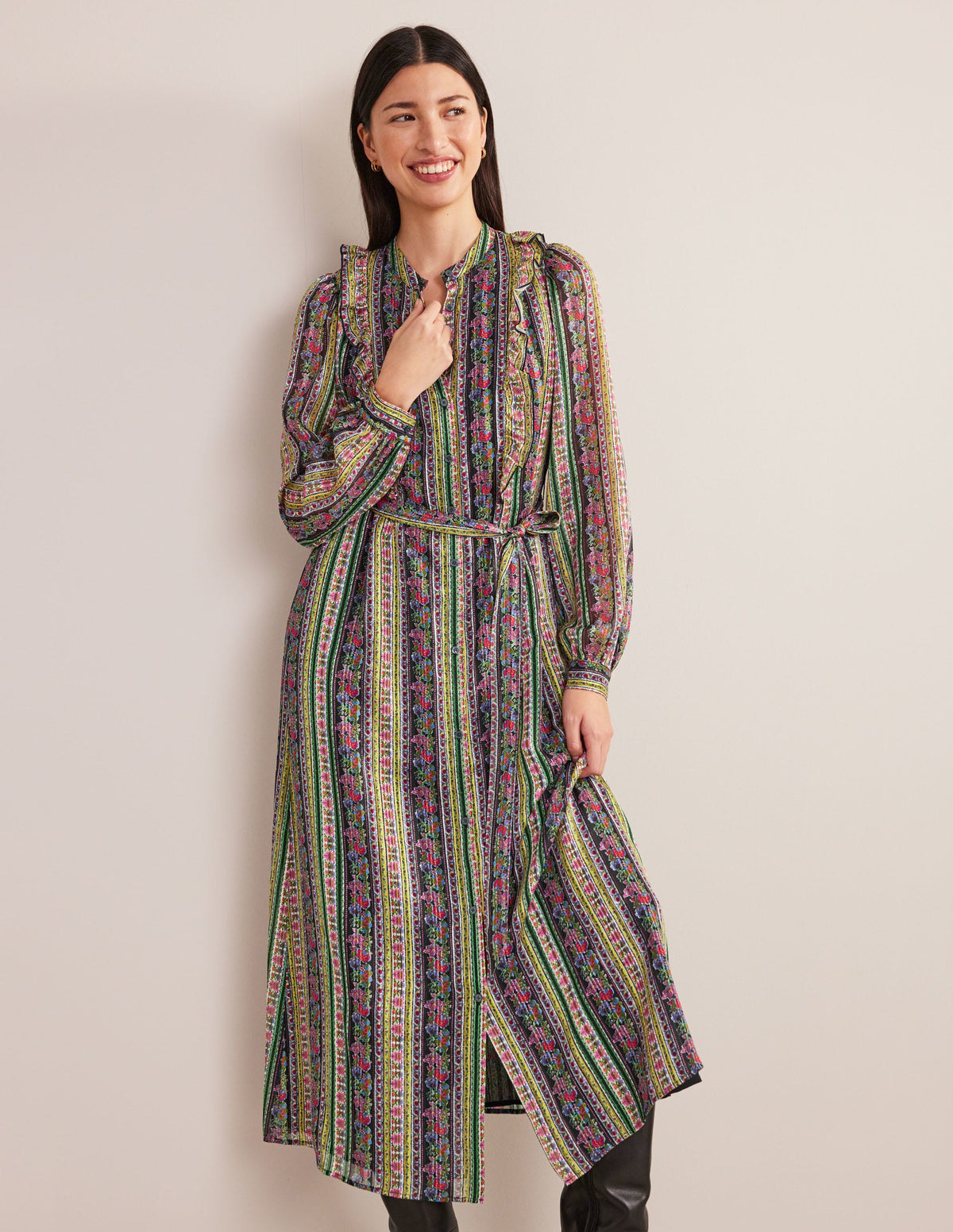 Metallic-Midikleid mit Rüschen-Bunt, Nelkenblüten-1
