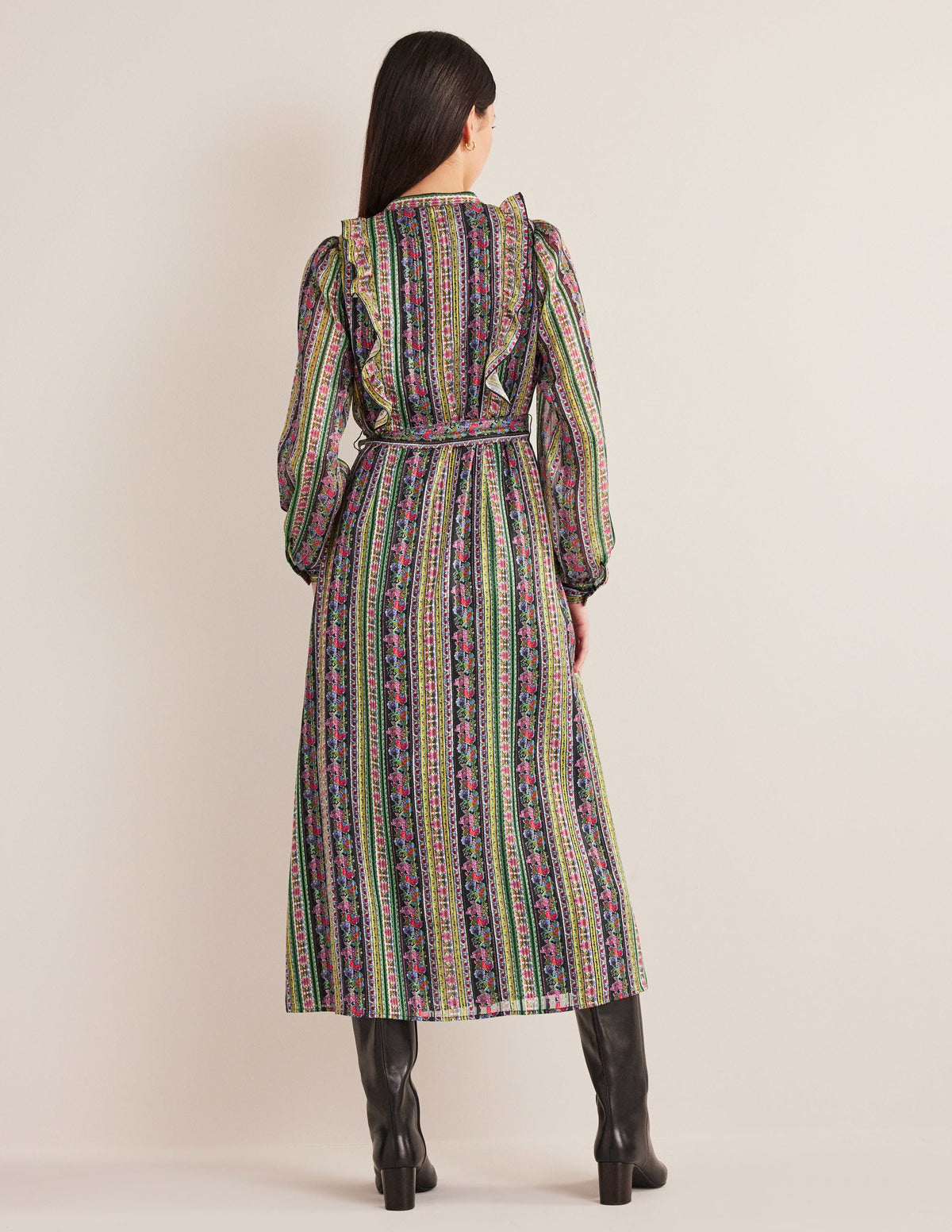 Metallic-Midikleid mit Rüschen-Bunt, Nelkenblüten-3