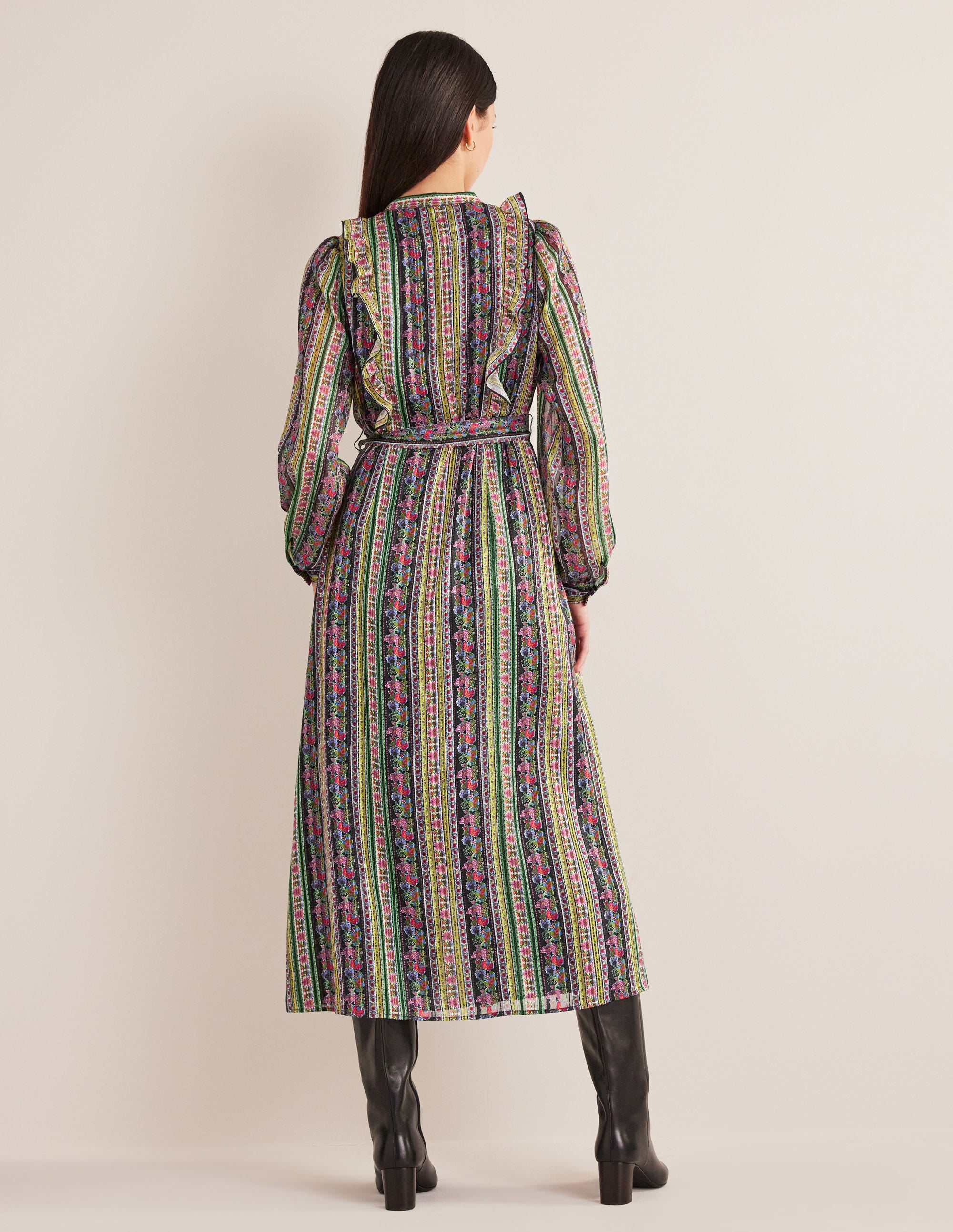 Metallic-Midikleid mit Rüschen-Bunt, Nelkenblüten - Image 3