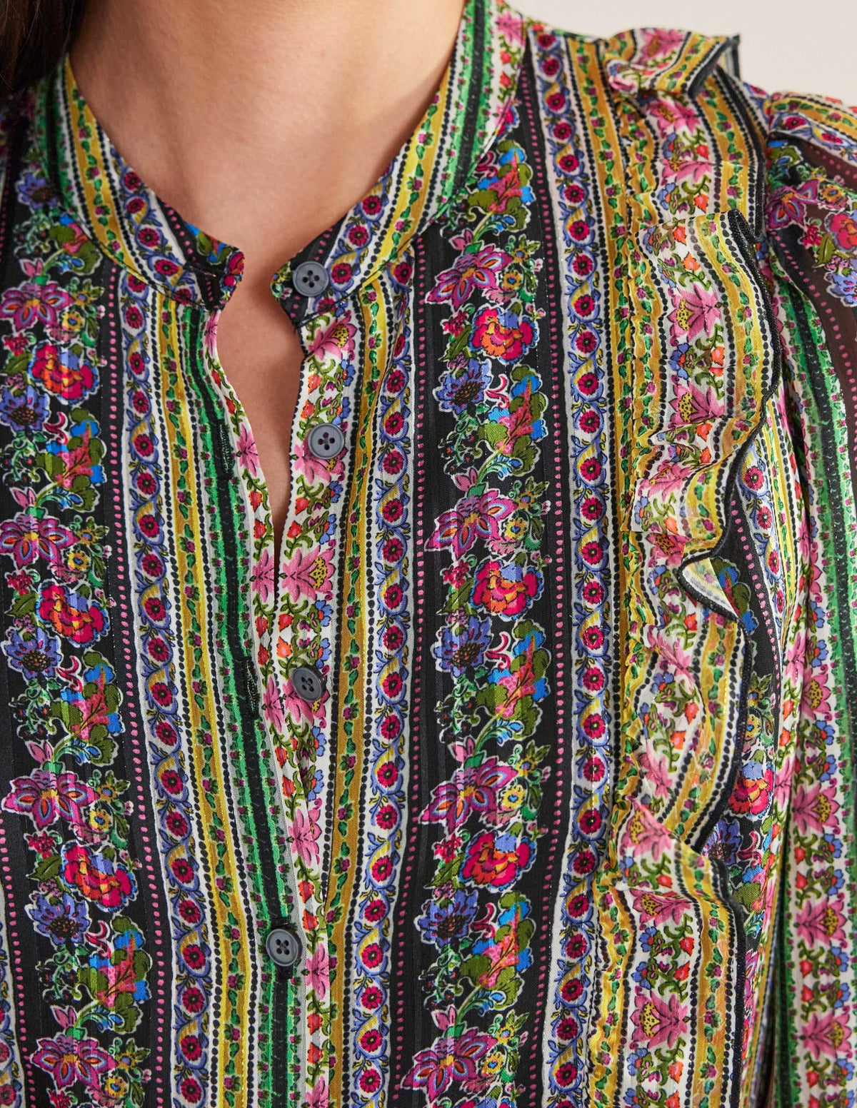 Metallic-Midikleid mit Rüschen-Bunt, Nelkenblüten-4