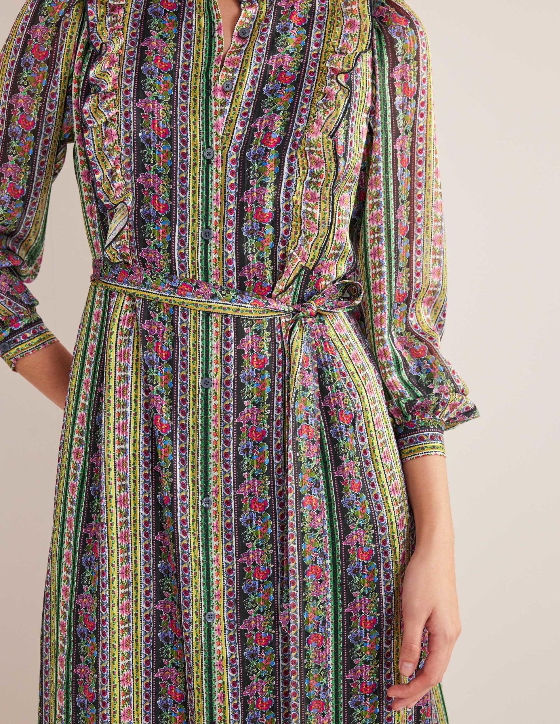 Metallic-Midikleid mit Rüschen-Bunt, Nelkenblüten-5