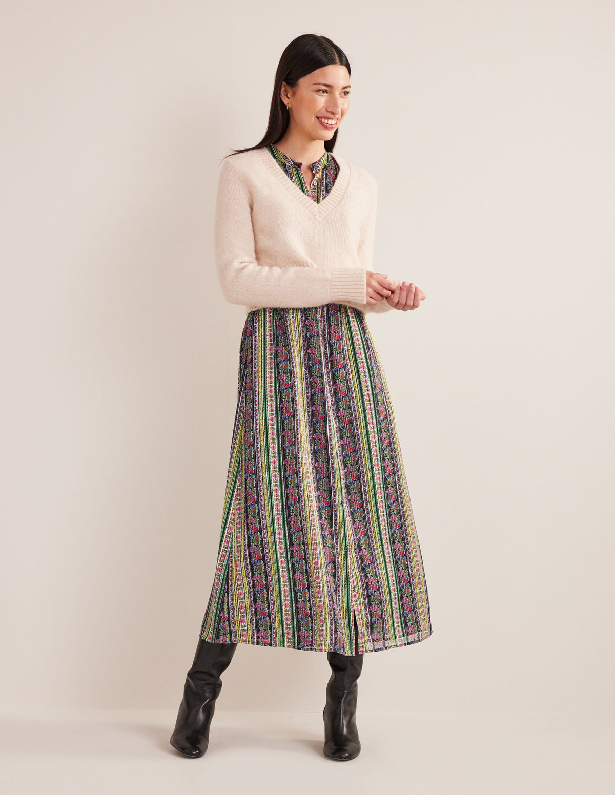 Metallic-Midikleid mit Rüschen-Bunt, Nelkenblüten - Image 6